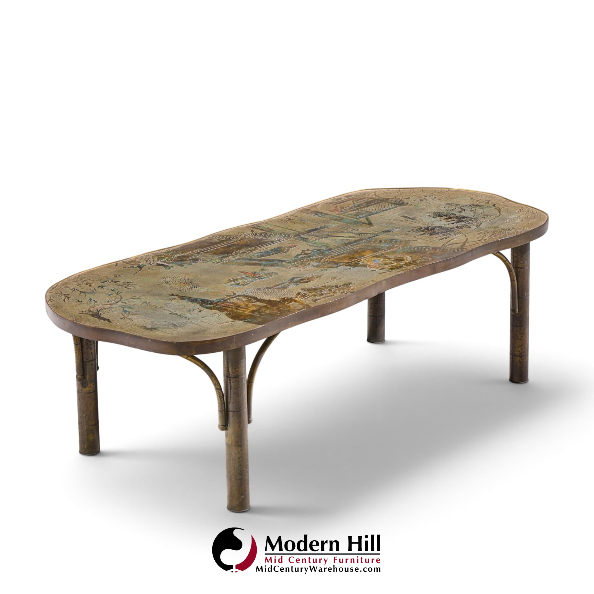 philip & kelvin laverne chan model 140 mid century bronze coffee table