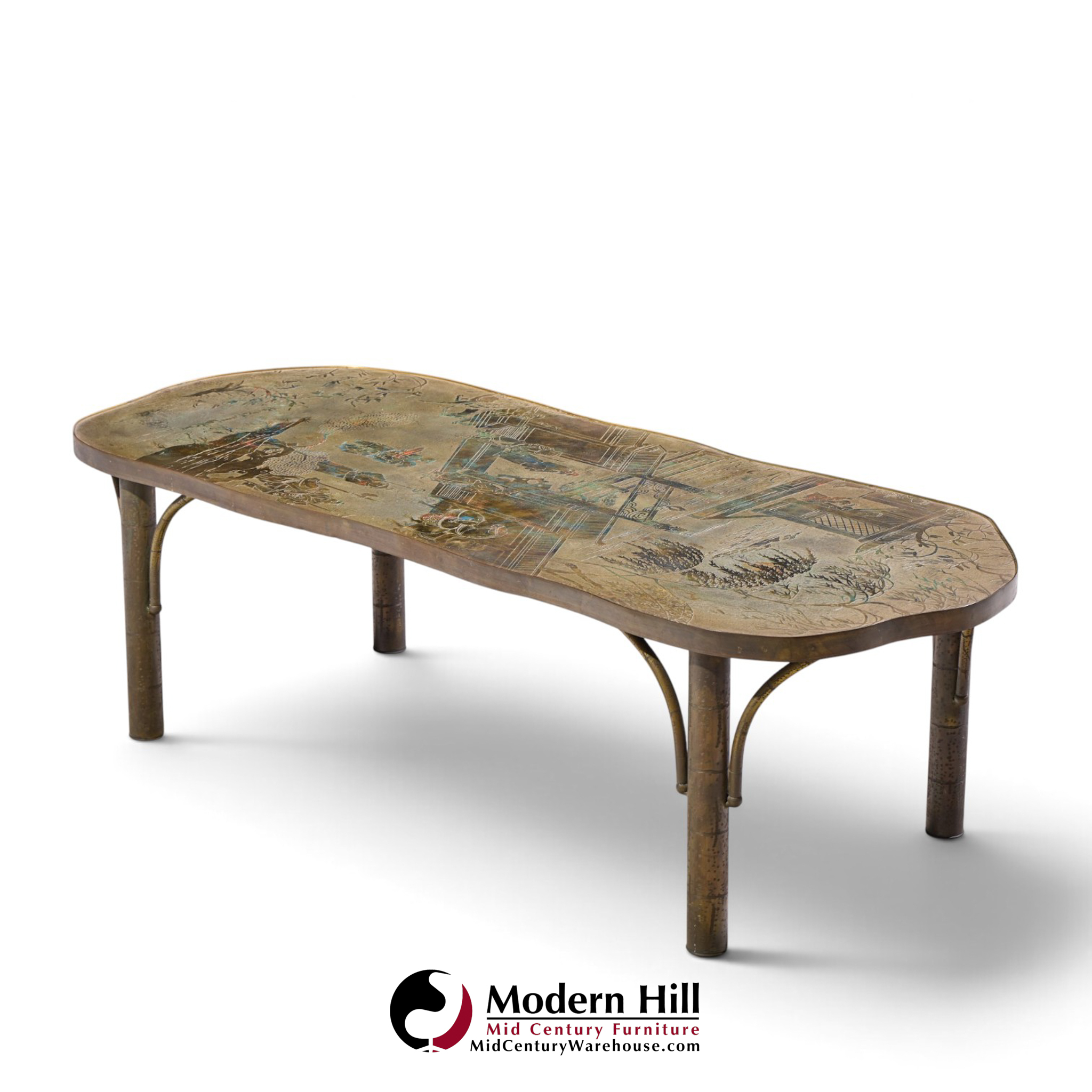 philip & kelvin laverne chan model 140 mid century bronze coffee table