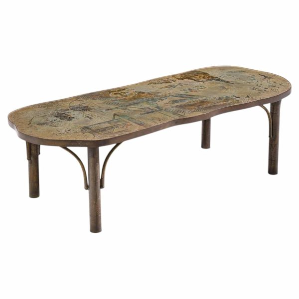philip & kelvin laverne chan model 140 mid century bronze coffee table