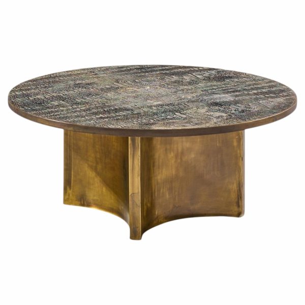 philip and kelvin laverne eternal forest mid century acid etched bronze coffee table