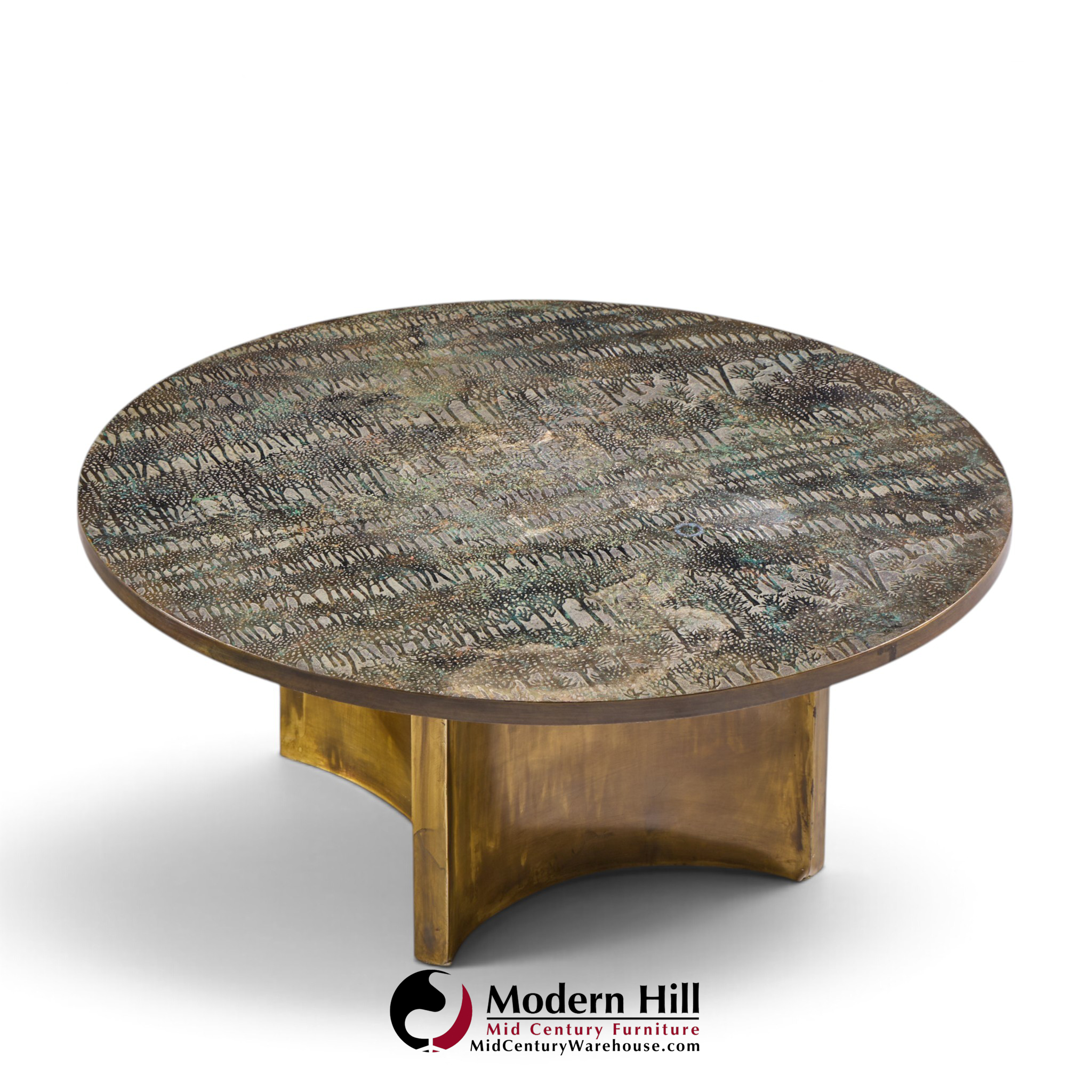 philip and kelvin laverne eternal forest mid century acid etched bronze coffee table