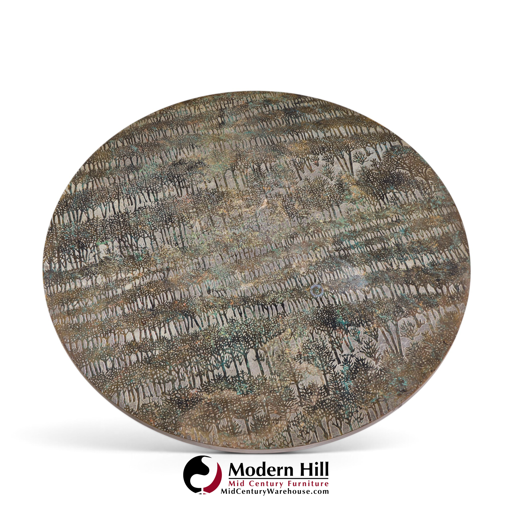 philip and kelvin laverne eternal forest mid century acid etched bronze coffee table