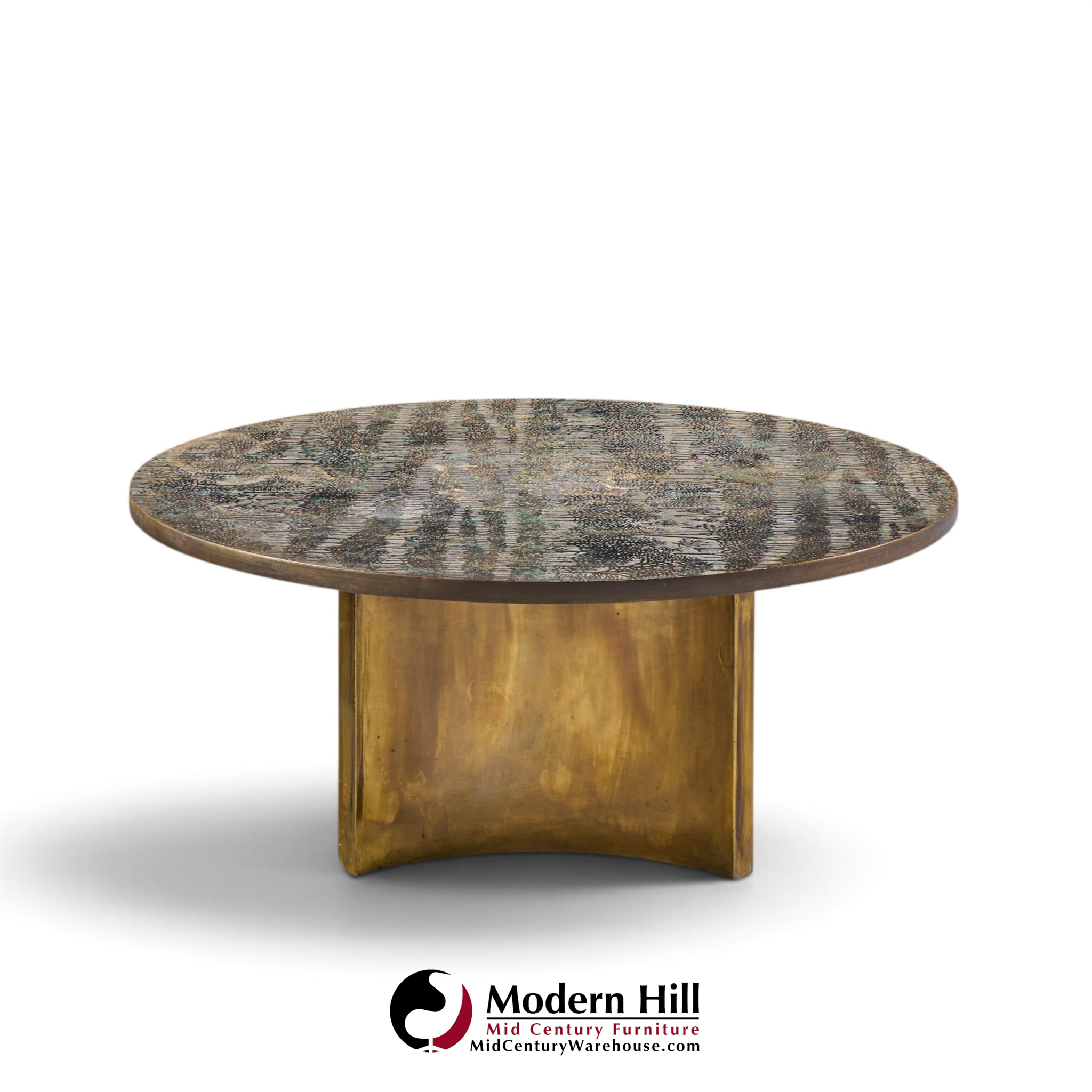 philip and kelvin laverne eternal forest mid century acid etched bronze coffee table
