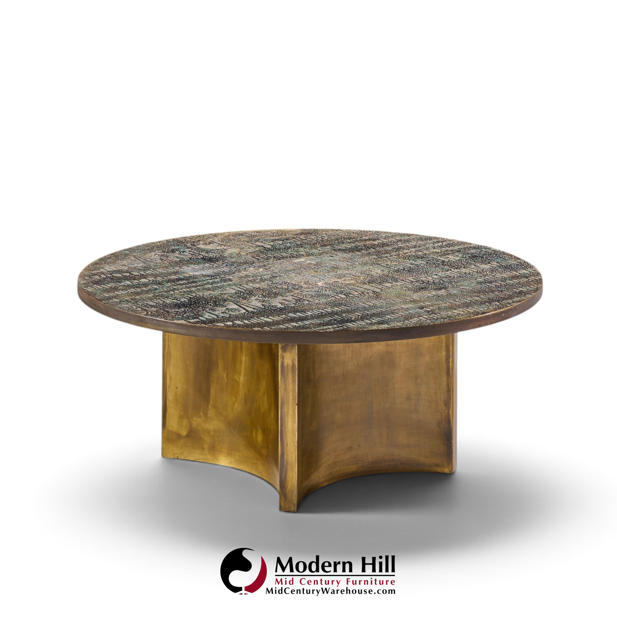 philip and kelvin laverne eternal forest mid century acid etched bronze coffee table