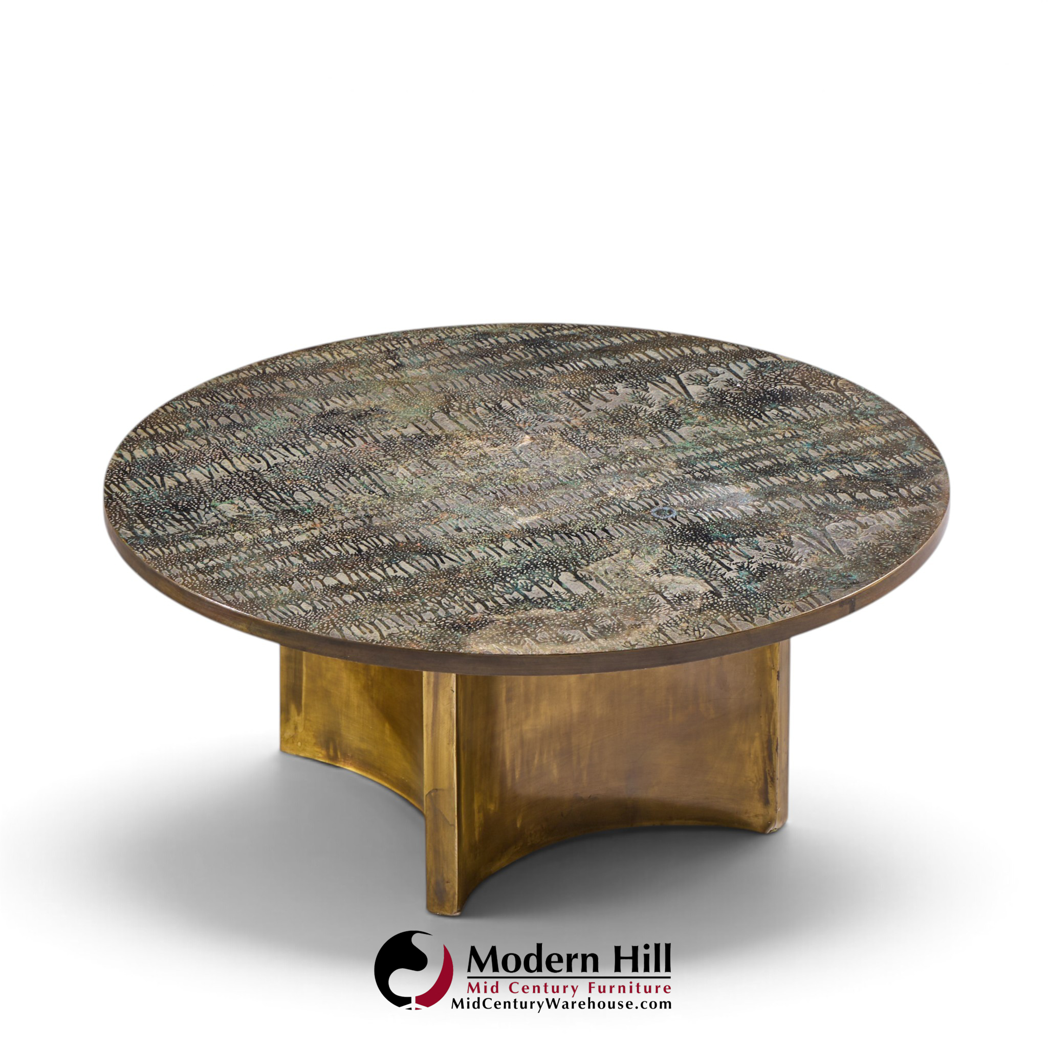 philip and kelvin laverne eternal forest mid century acid etched bronze coffee table