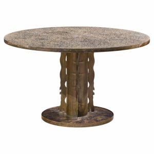 philip and kelvin laverne etruscan spiral mid century acid etched bronze dining table