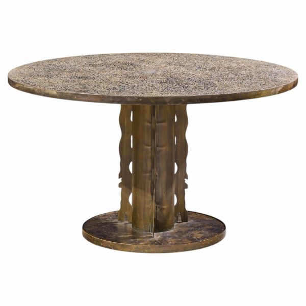 philip and kelvin laverne etruscan spiral mid century acid etched bronze dining table