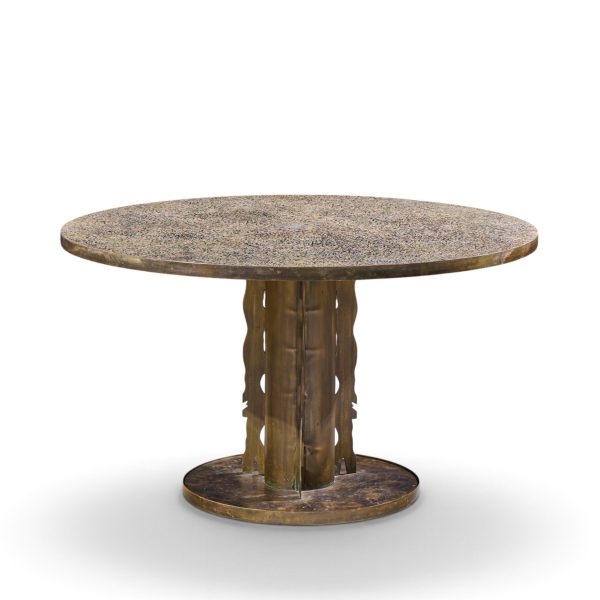 philip and kelvin laverne etruscan spiral mid century acid etched bronze dining table