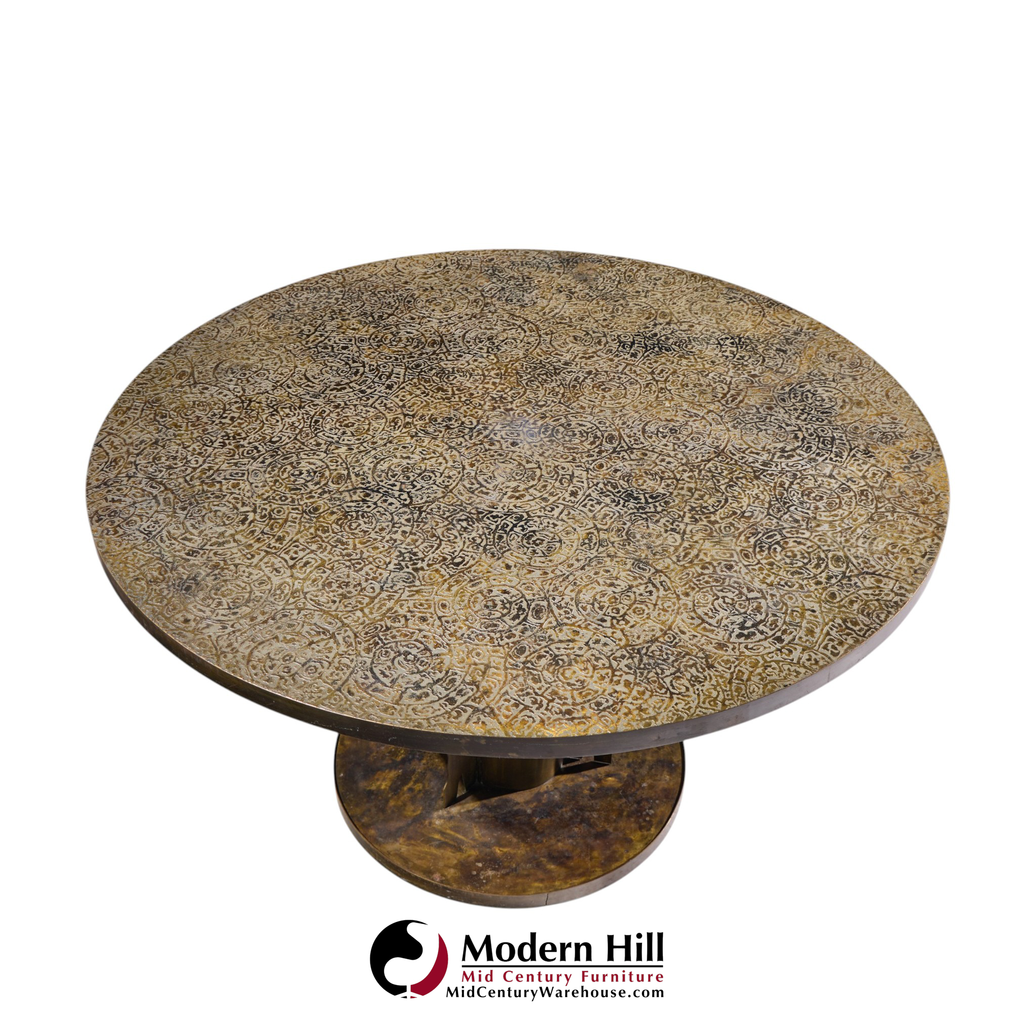 philip and kelvin laverne etruscan spiral mid century acid etched bronze dining table