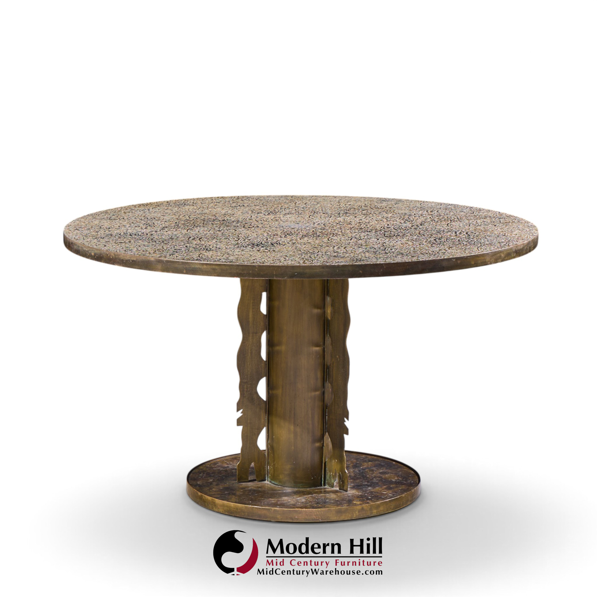 philip and kelvin laverne etruscan spiral mid century acid etched bronze dining table