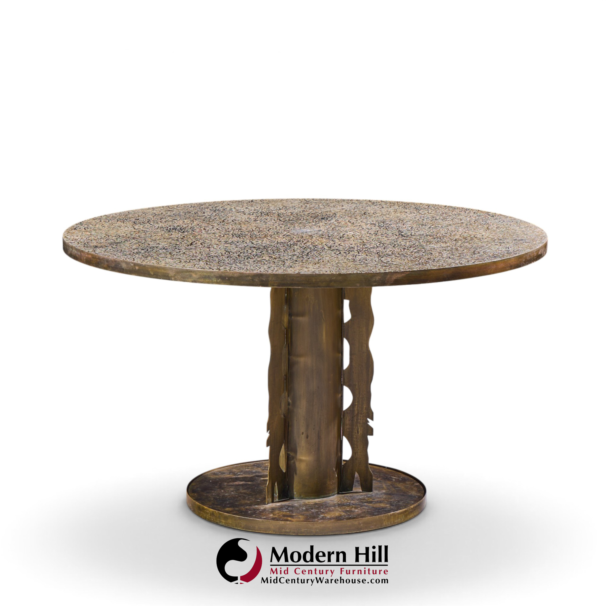 philip and kelvin laverne etruscan spiral mid century acid etched bronze dining table