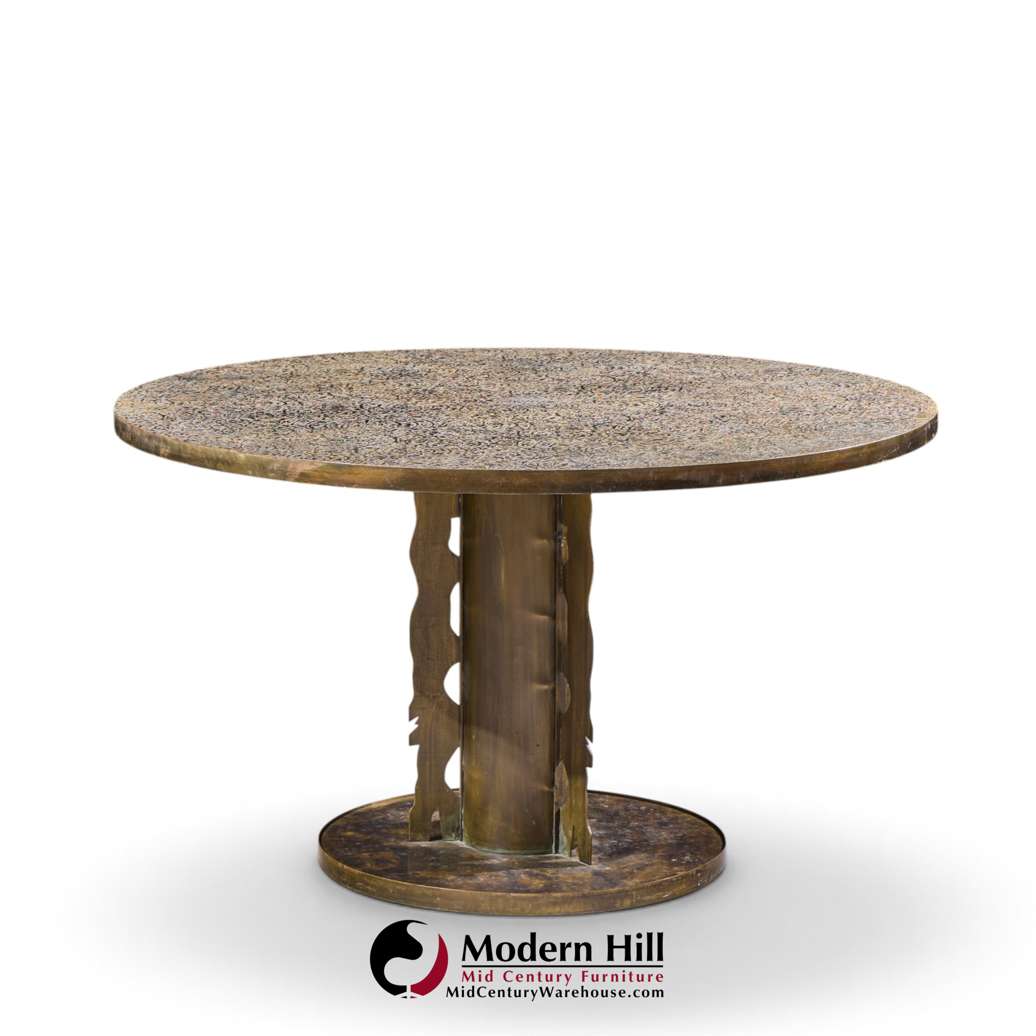 philip and kelvin laverne etruscan spiral mid century acid etched bronze dining table