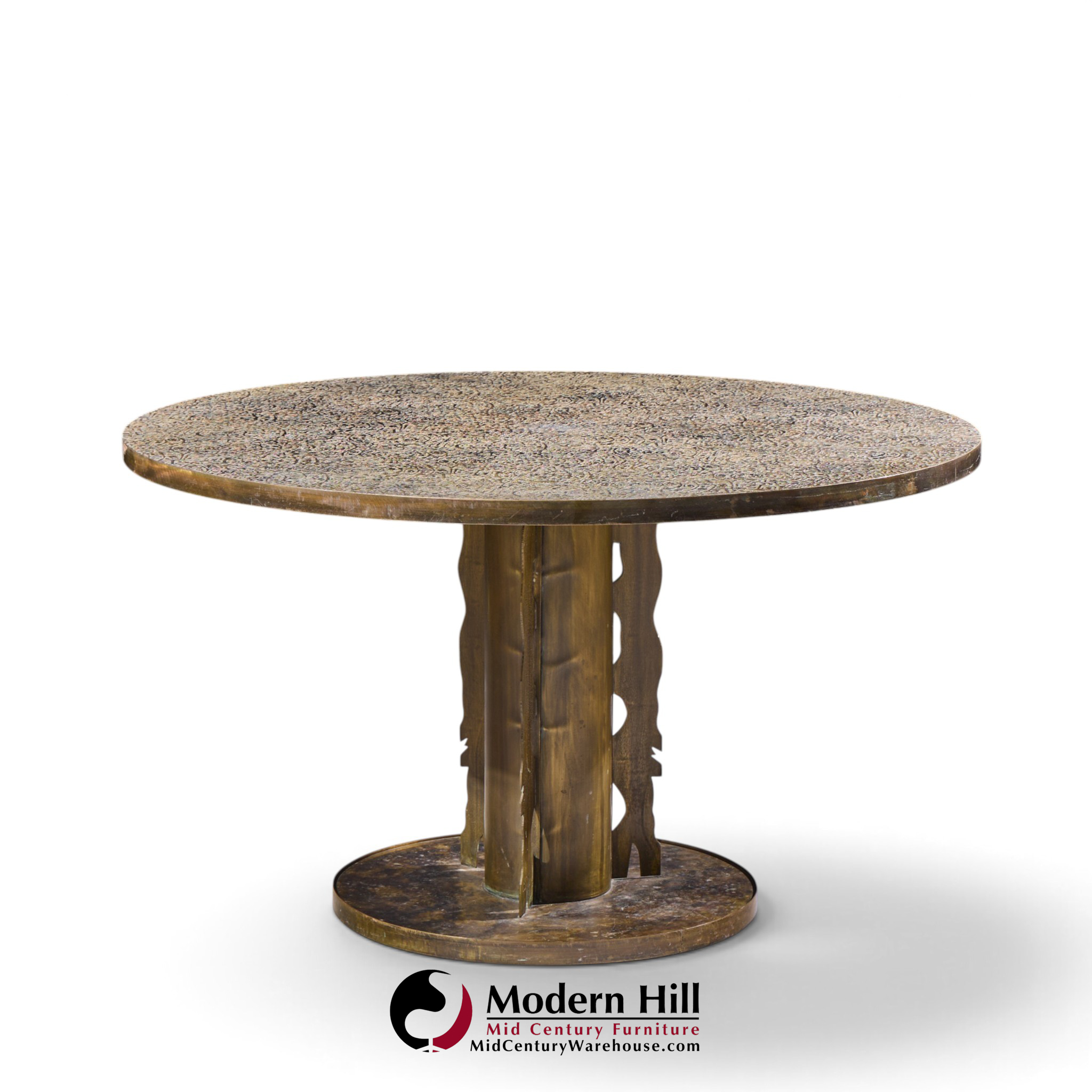 philip and kelvin laverne etruscan spiral mid century acid etched bronze dining table