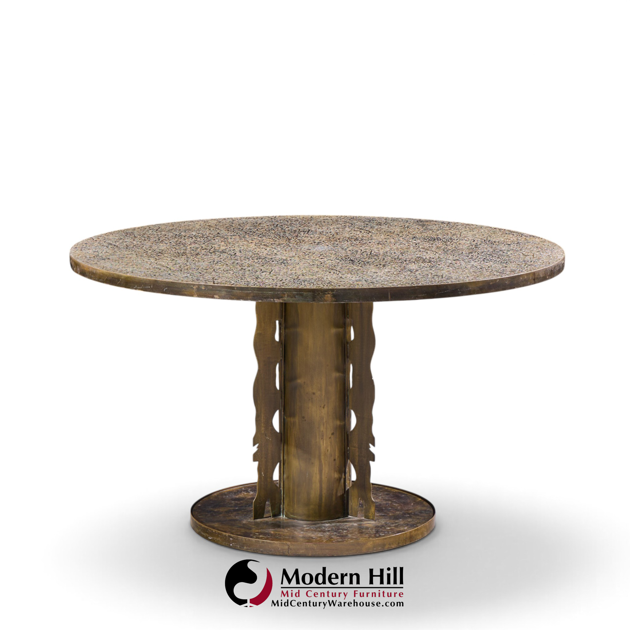 philip and kelvin laverne etruscan spiral mid century acid etched bronze dining table