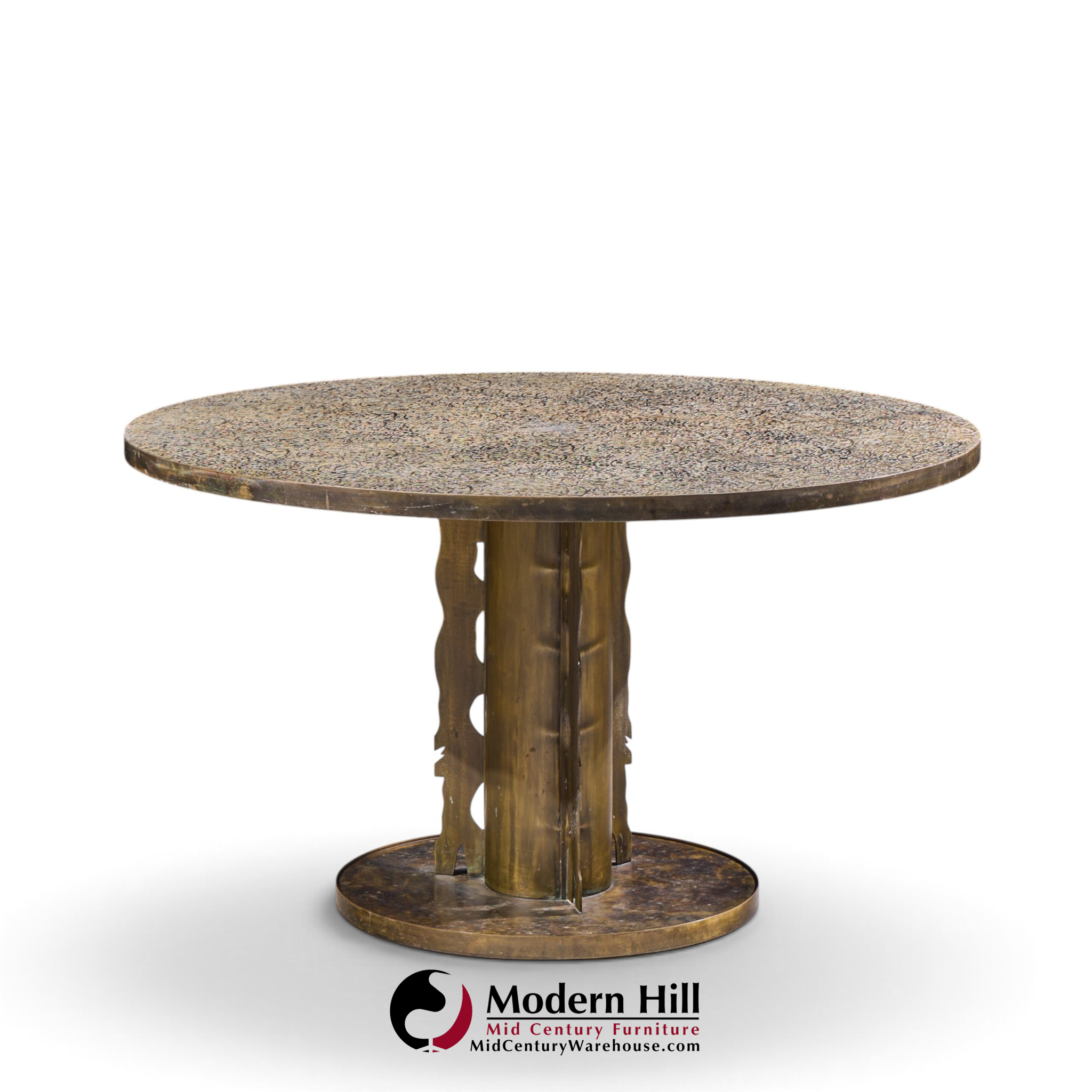 philip and kelvin laverne etruscan spiral mid century acid etched bronze dining table