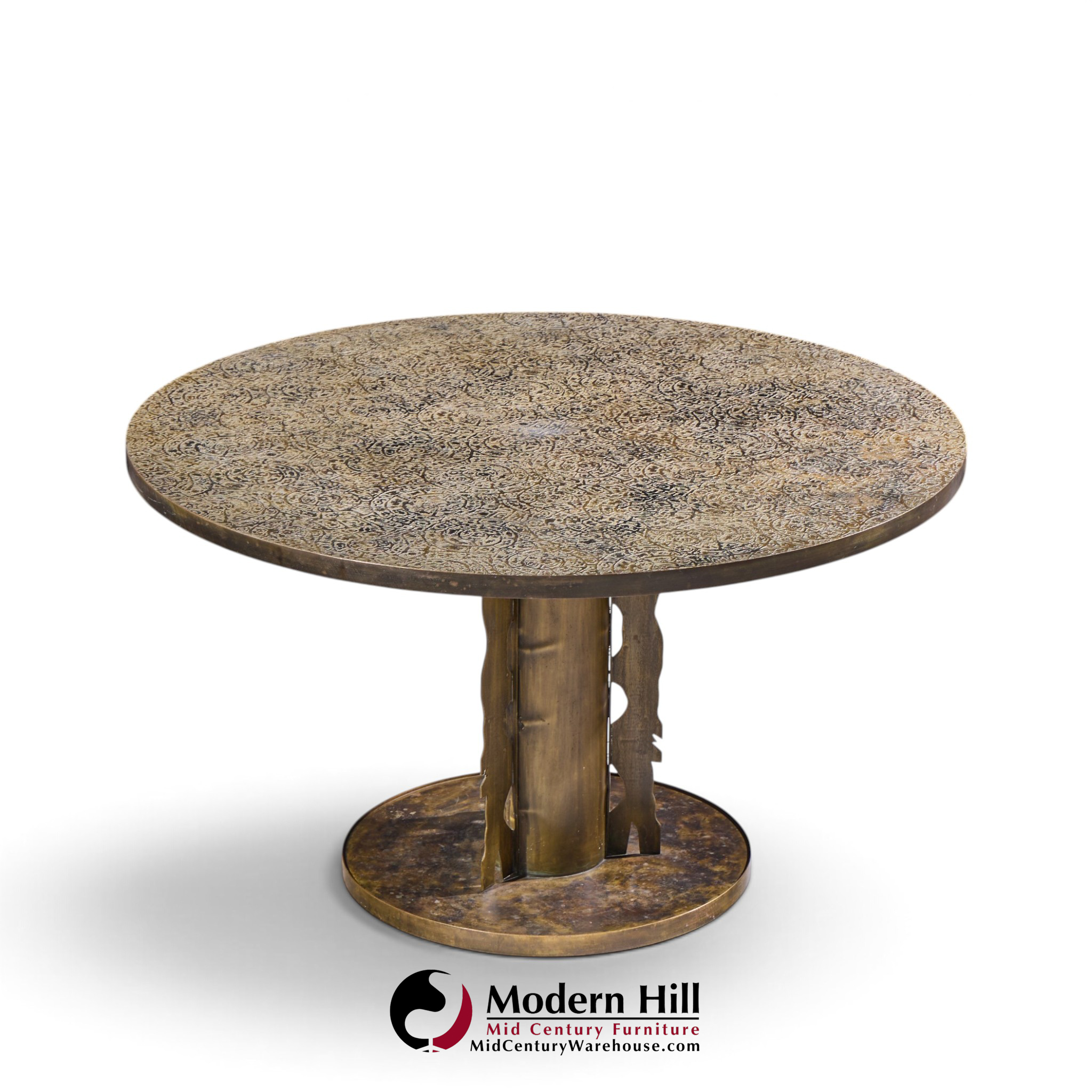 philip and kelvin laverne etruscan spiral mid century acid etched bronze dining table