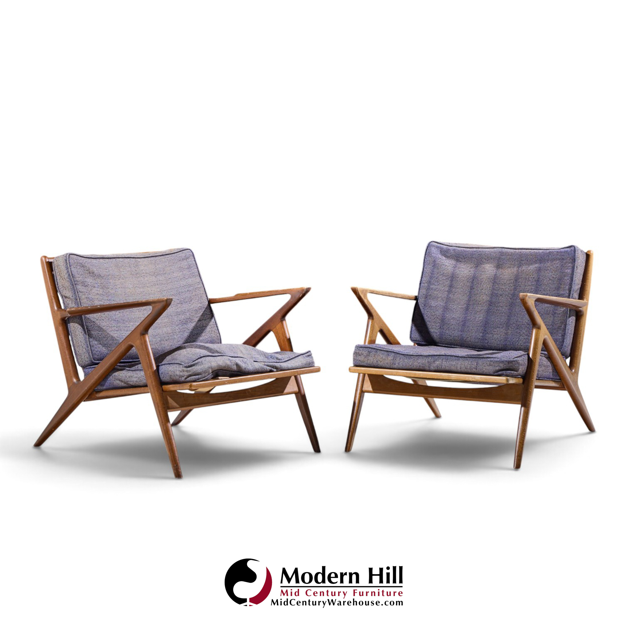 poul jensen for selig mid century walnut z lounge chairs - pair