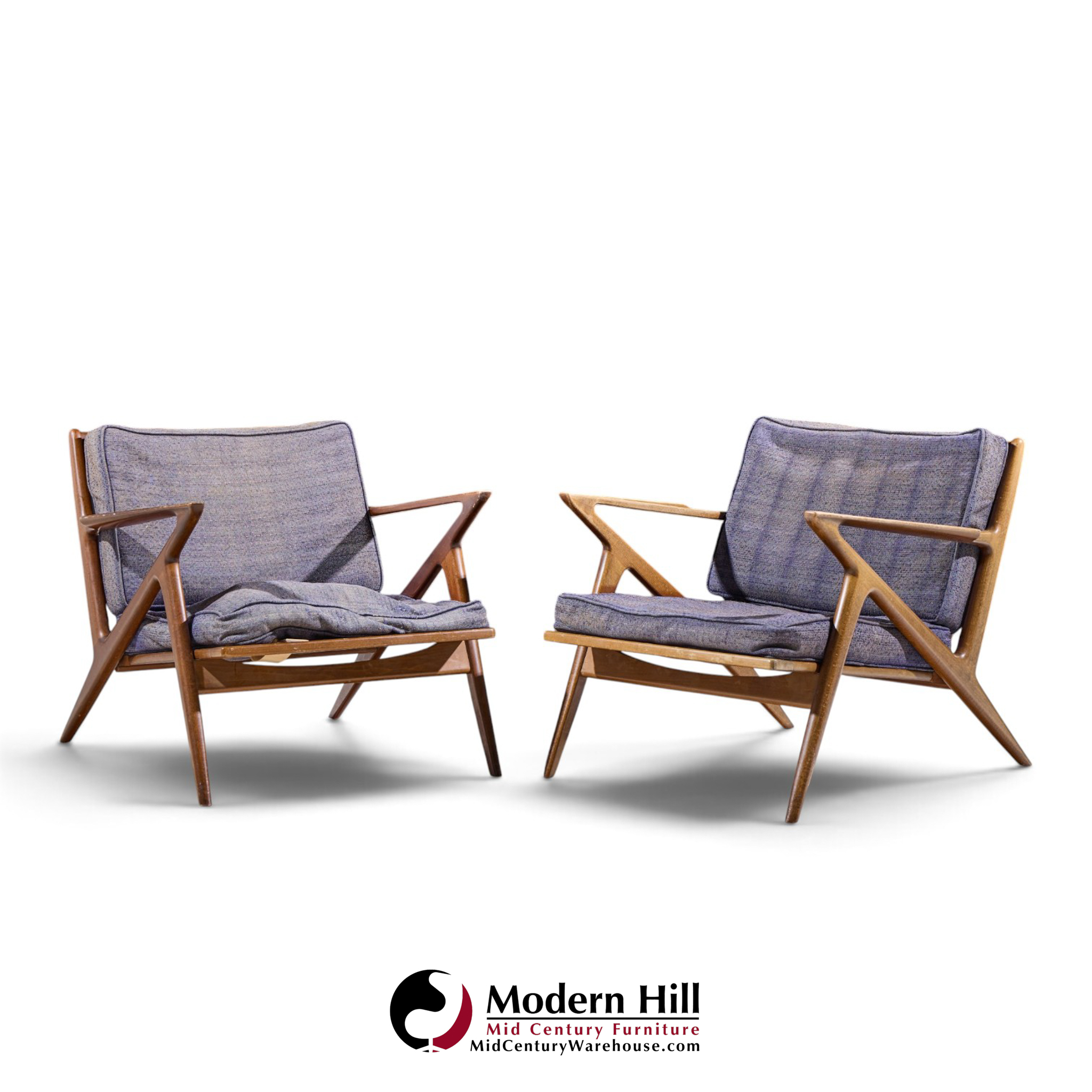 poul jensen for selig mid century walnut z lounge chairs - pair