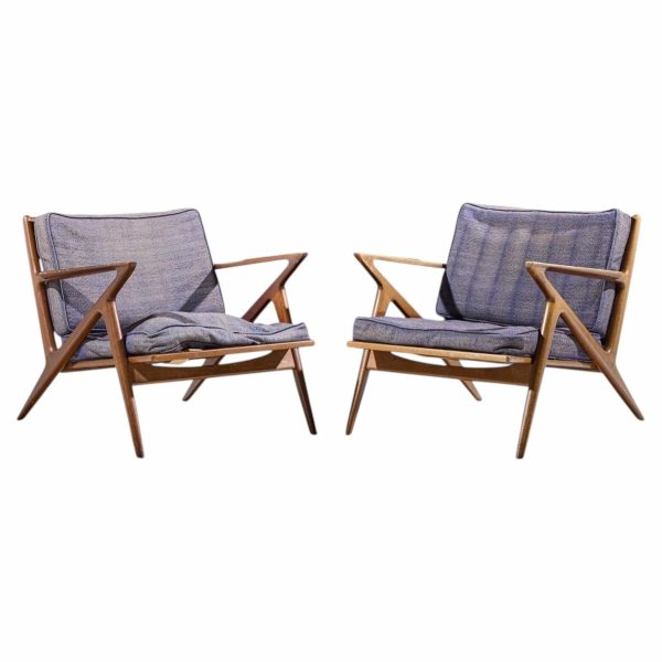 poul jensen for selig mid century walnut z lounge chairs - pair