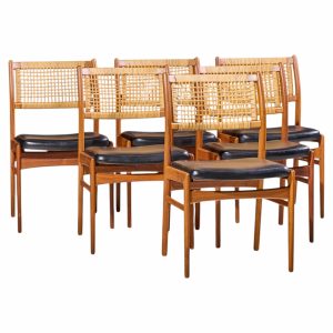 sylve stenquist for dux mid century teak and cane dining chairs - set of 6