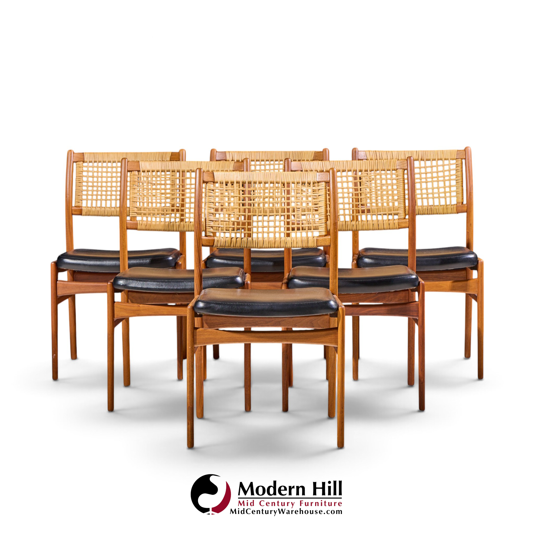 sylve stenquist for dux mid century teak and cane dining chairs - set of 6