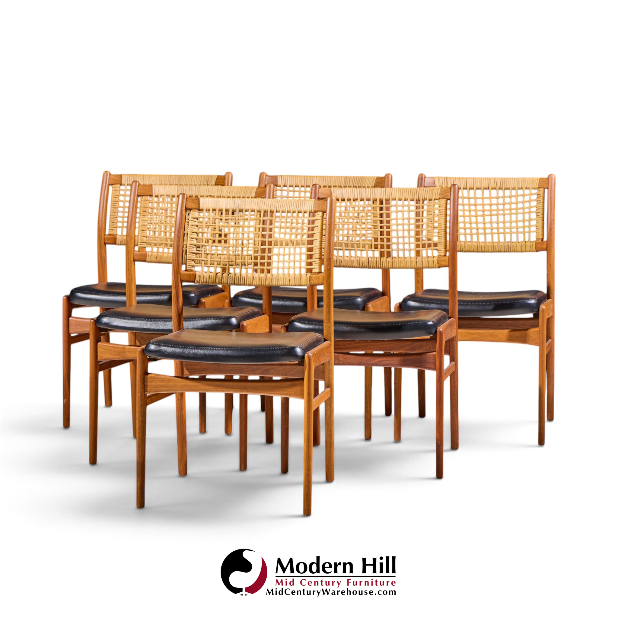 sylve stenquist for dux mid century teak and cane dining chairs - set of 6