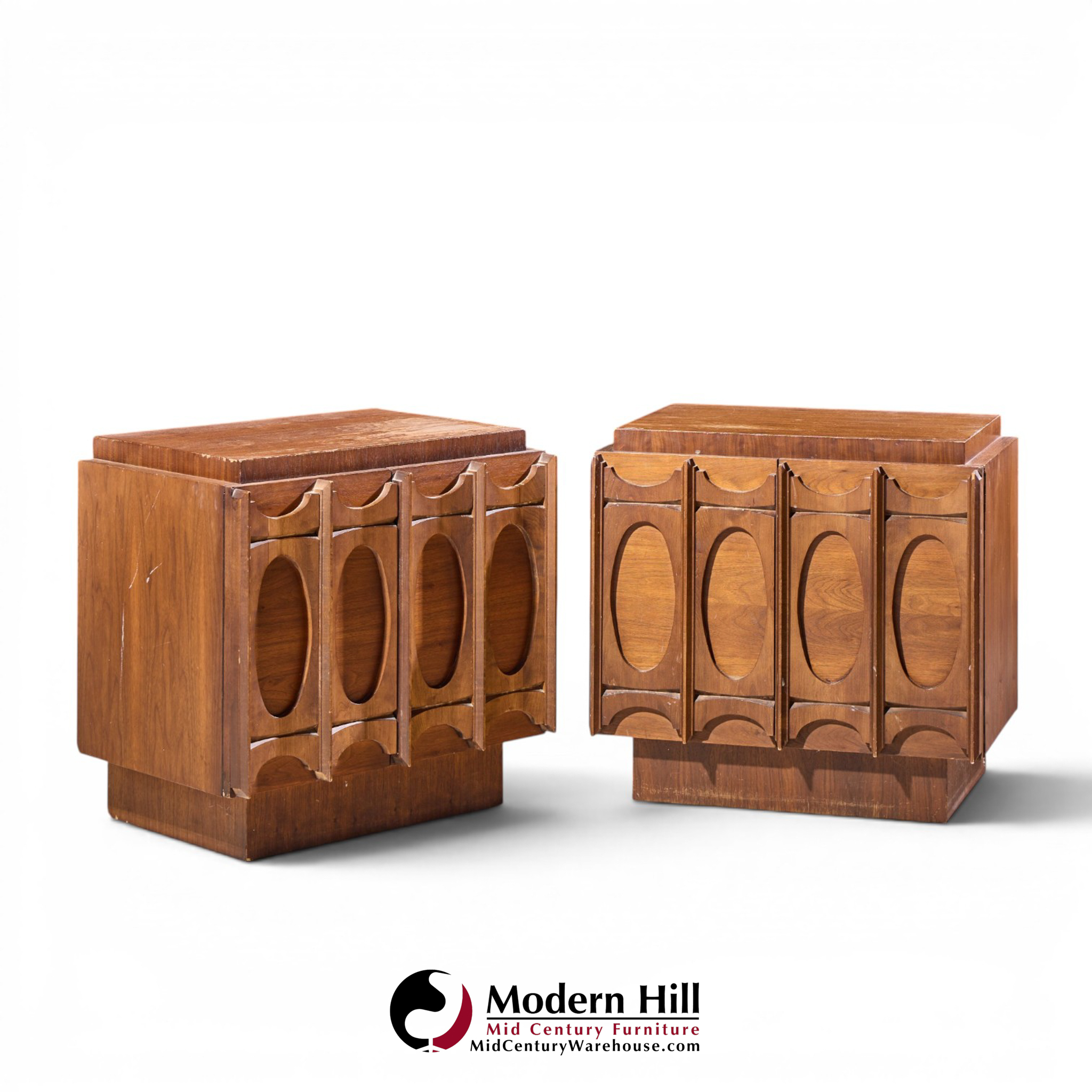 tobago brutalist mid century walnut nightstands - pair