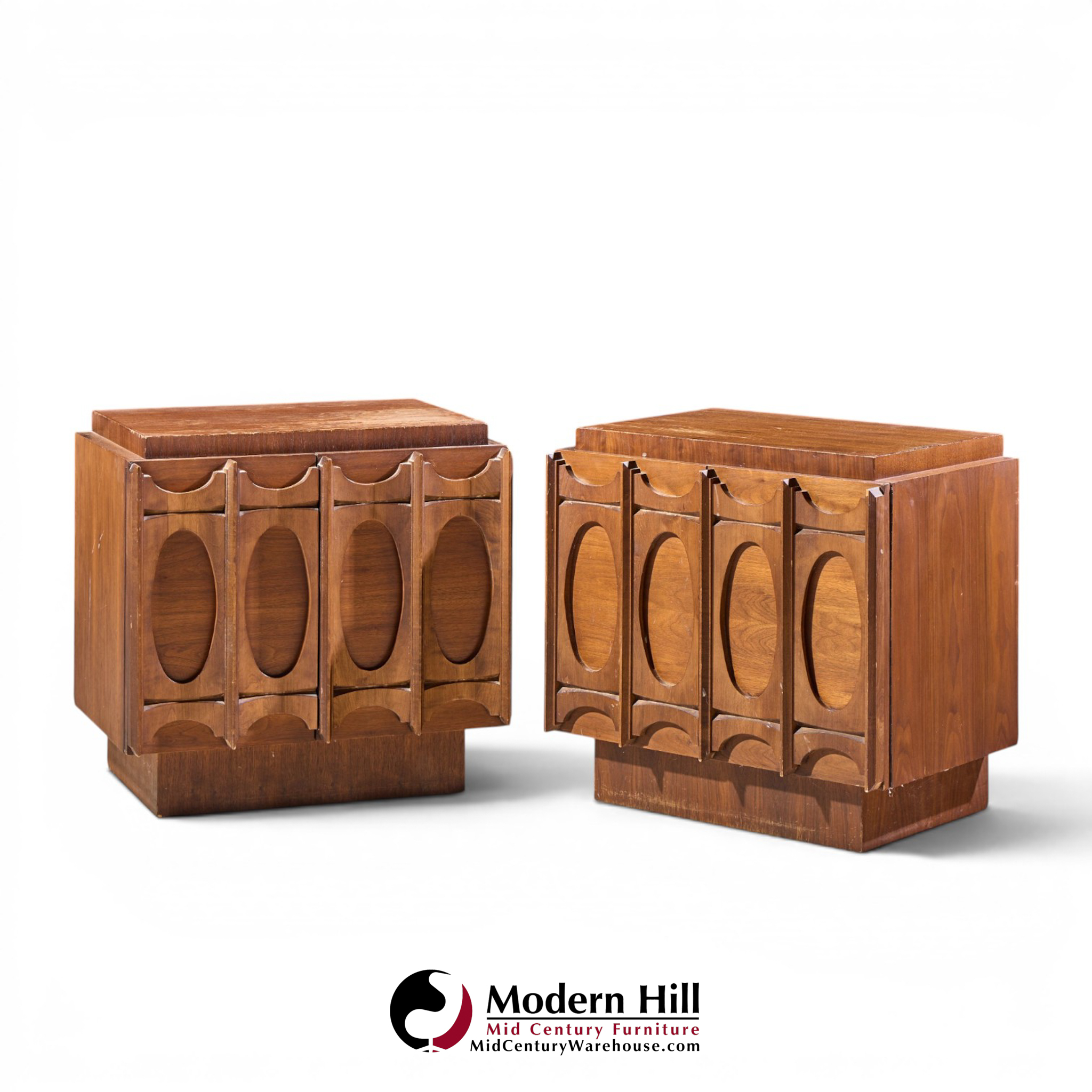 tobago brutalist mid century walnut nightstands - pair