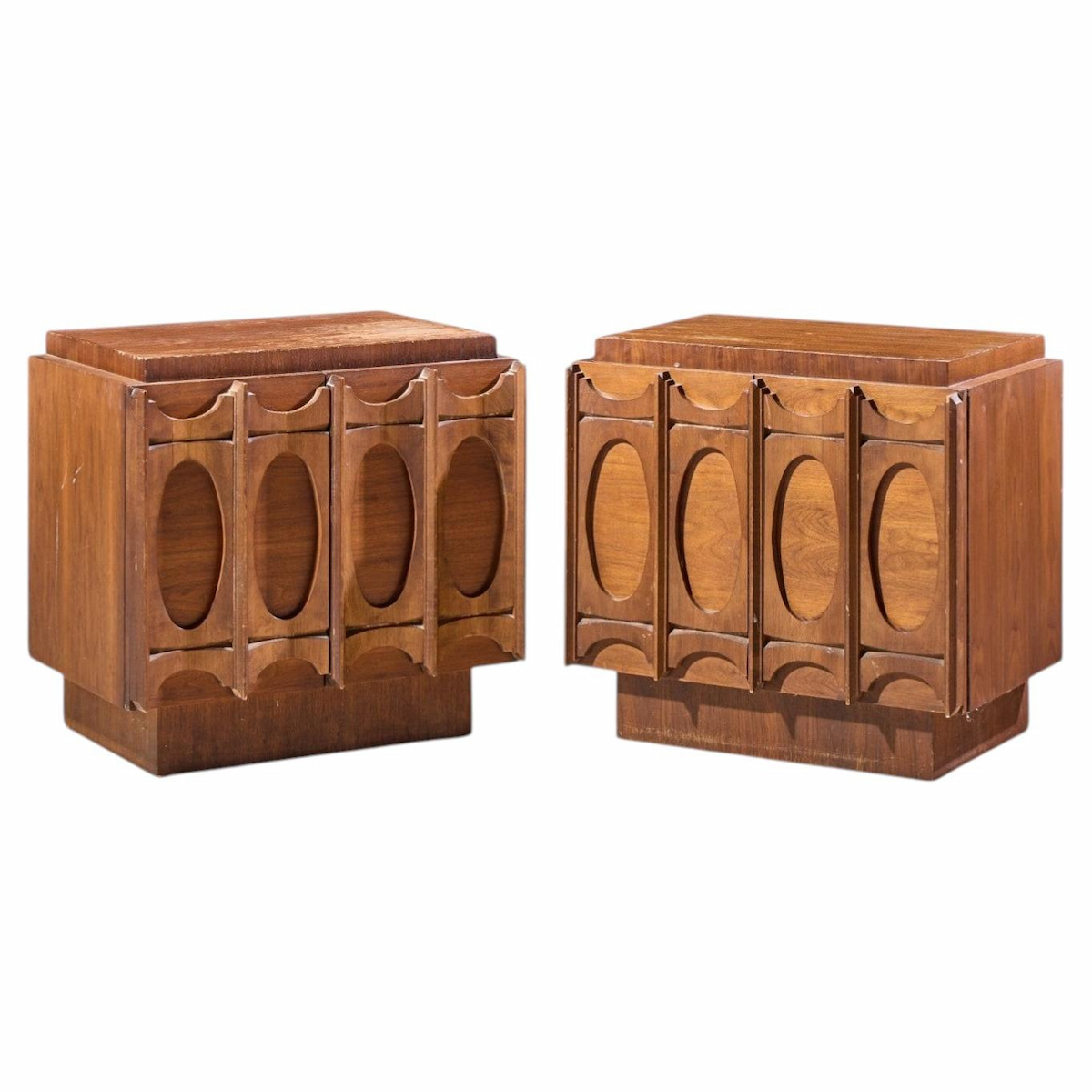 tobago brutalist mid century walnut nightstands - pair