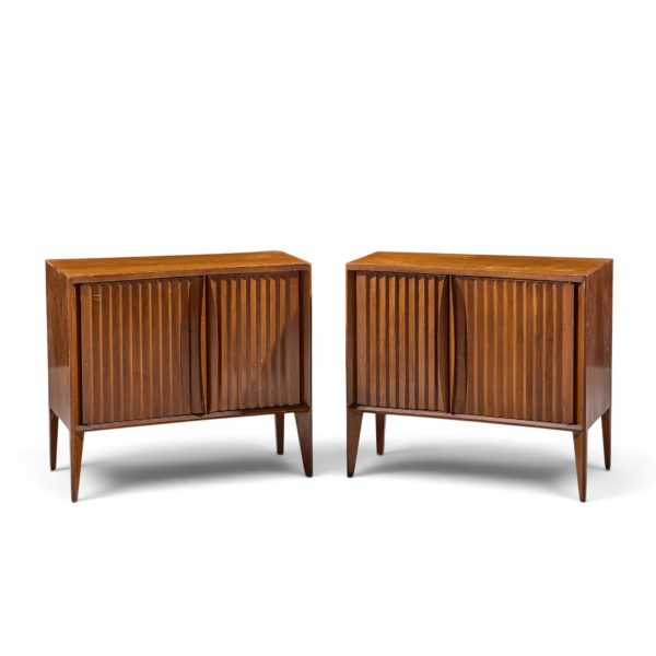 unagusta mid century walnut curved nightstands - pair