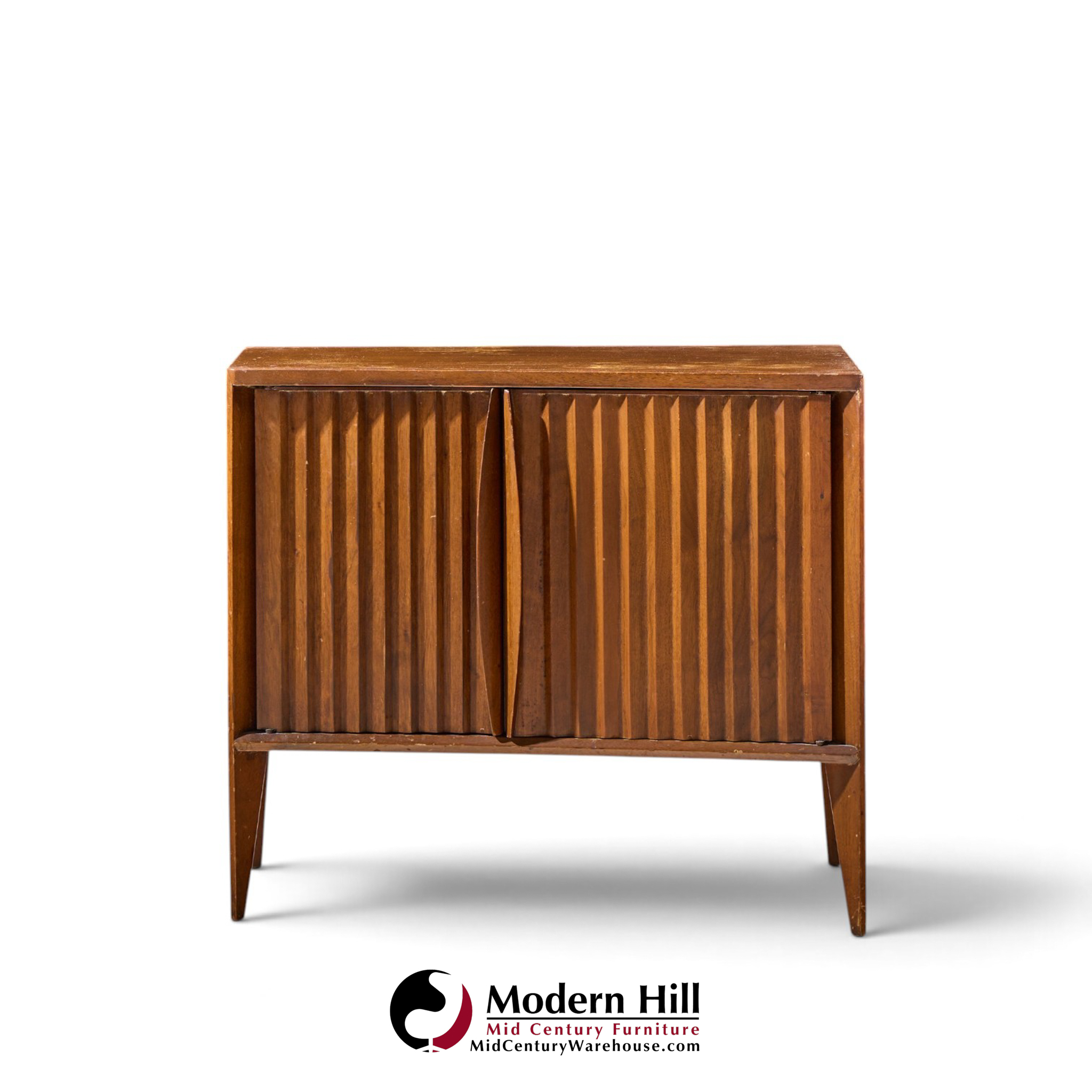 unagusta mid century walnut curved nightstands - pair