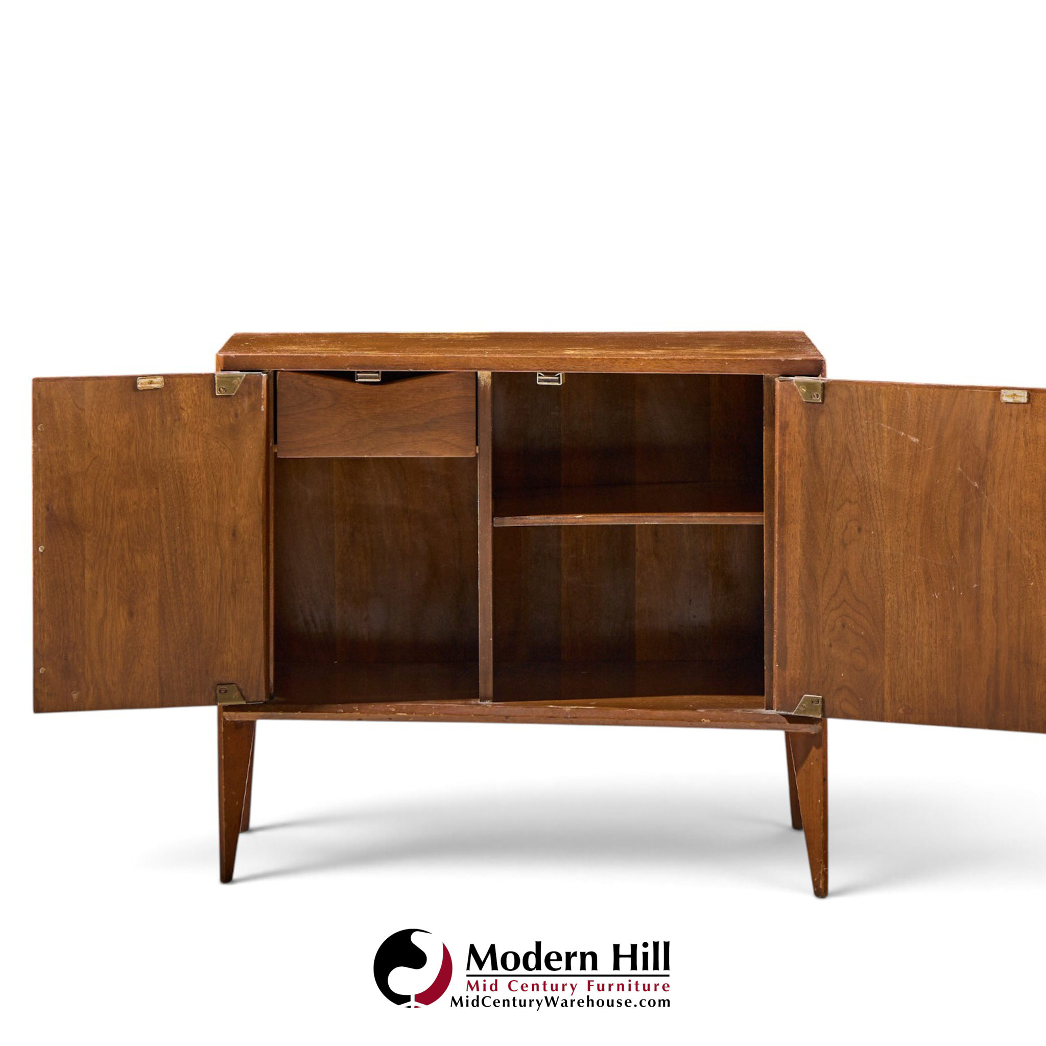 unagusta mid century walnut curved nightstands - pair