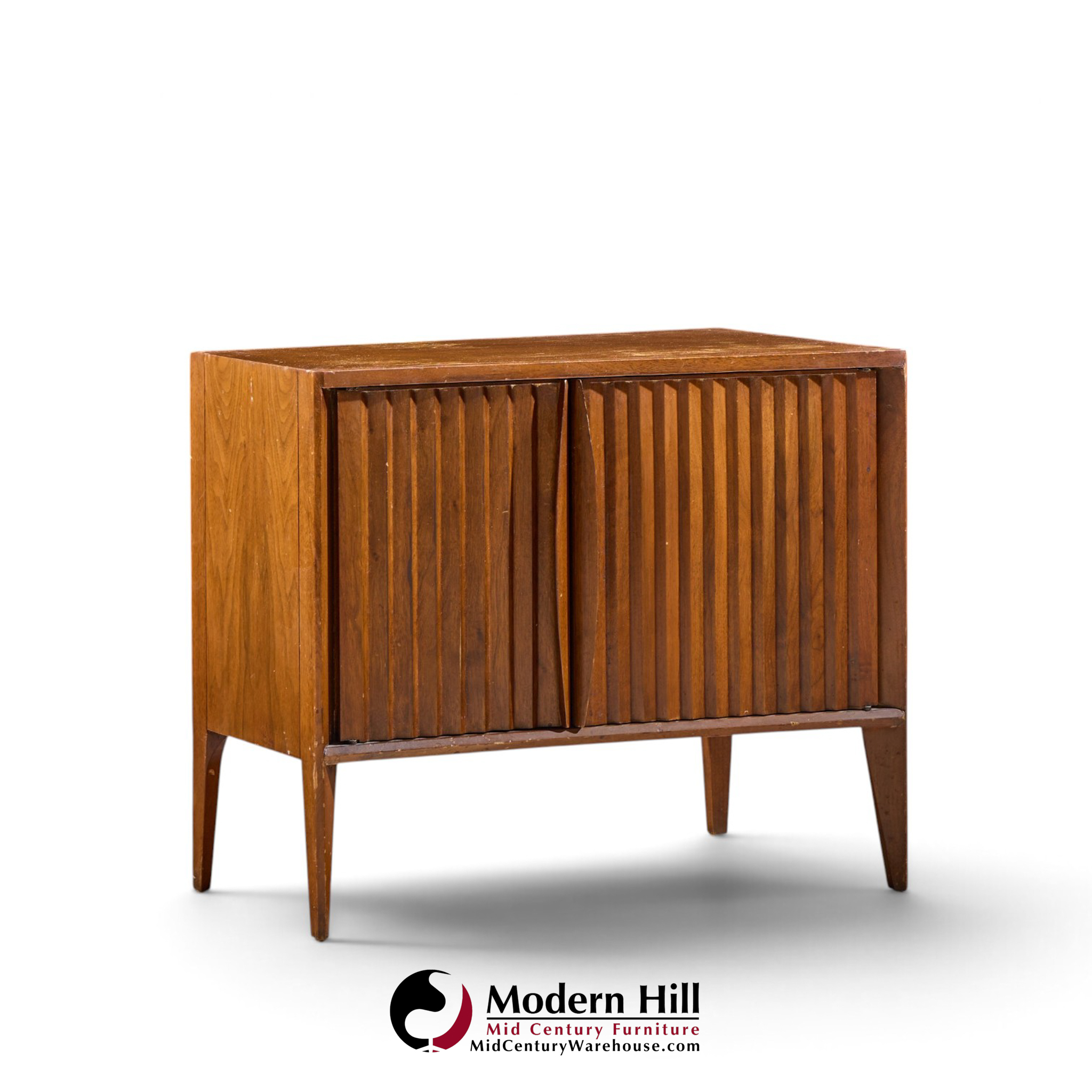 unagusta mid century walnut curved nightstands - pair