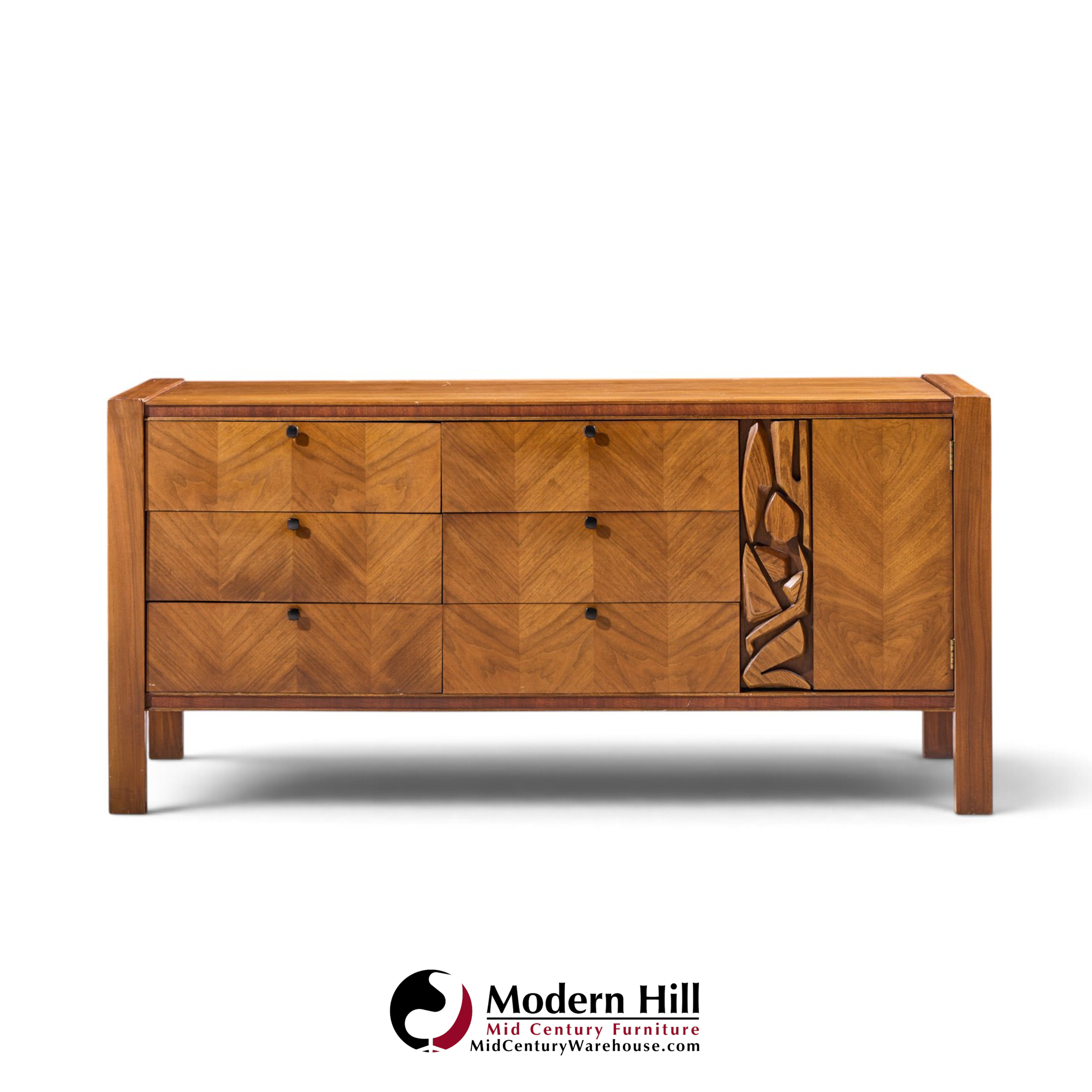 united tiki brutalist mid century walnut lowboy dresser