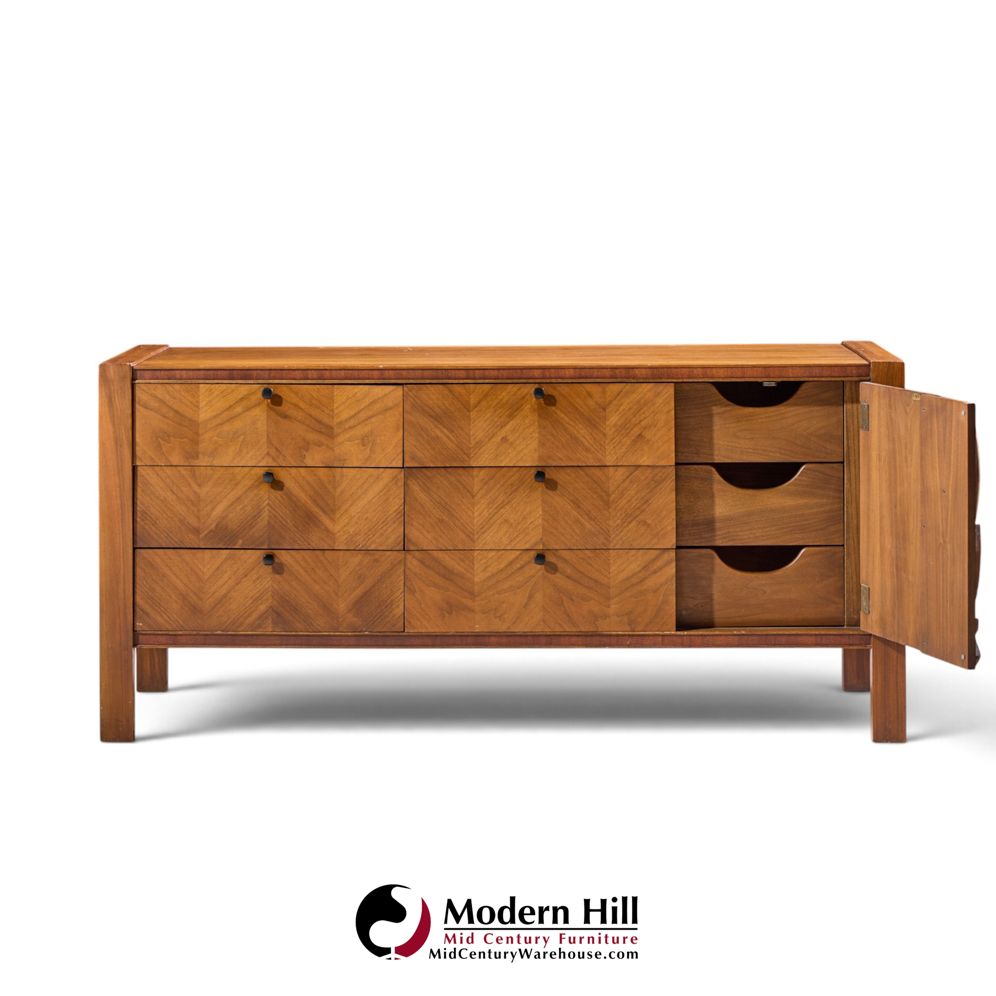 united tiki brutalist mid century walnut lowboy dresser