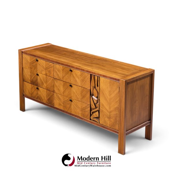 united tiki brutalist mid century walnut lowboy dresser