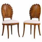 venetian grotto hollywood regency style scalloped shell back dining chairs - pair