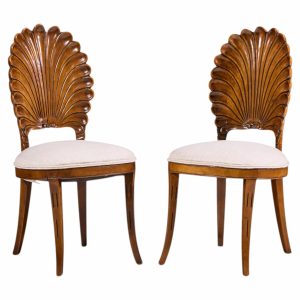 venetian grotto hollywood regency style scalloped shell back dining chairs - pair