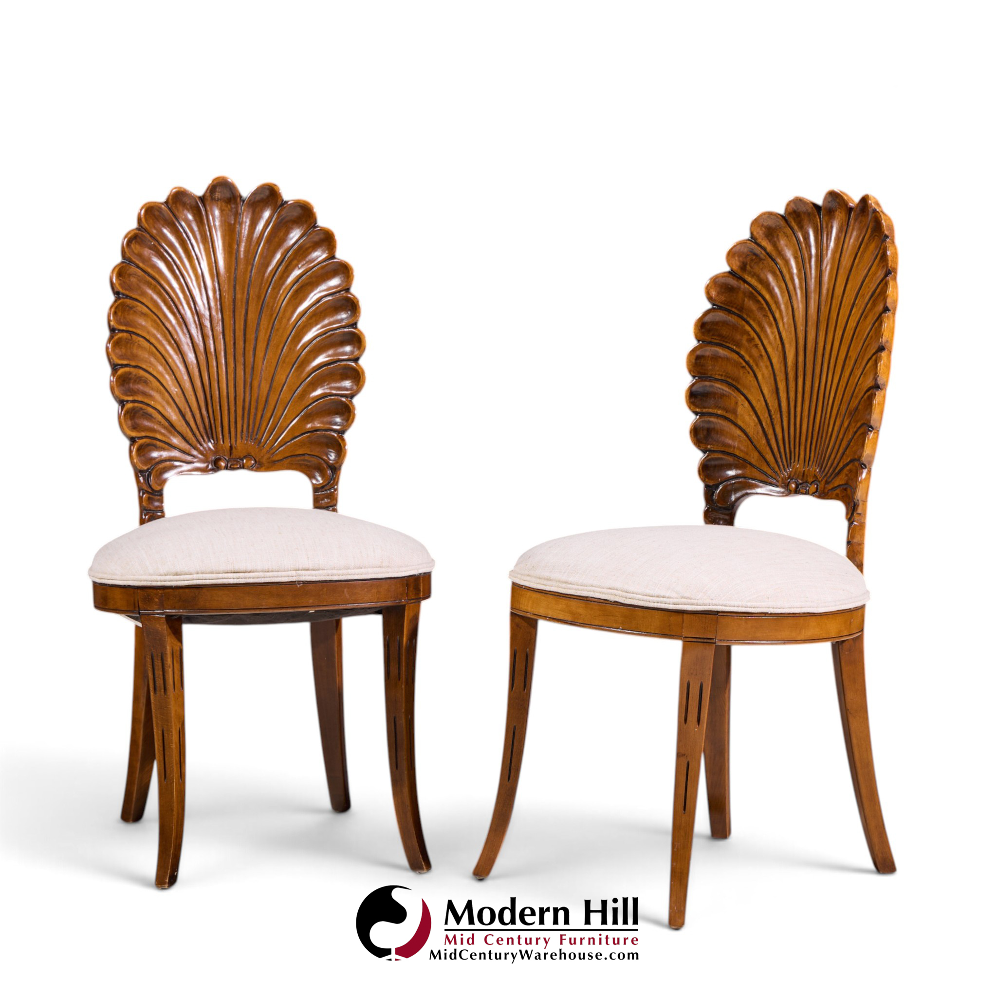 venetian grotto hollywood regency style scalloped shell back dining chairs - pair
