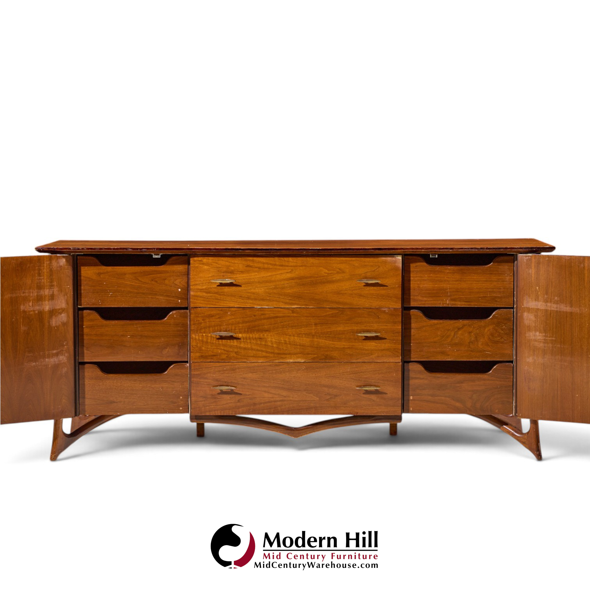 vladimir kagan style mid century sculptural walnut lowboy dresser