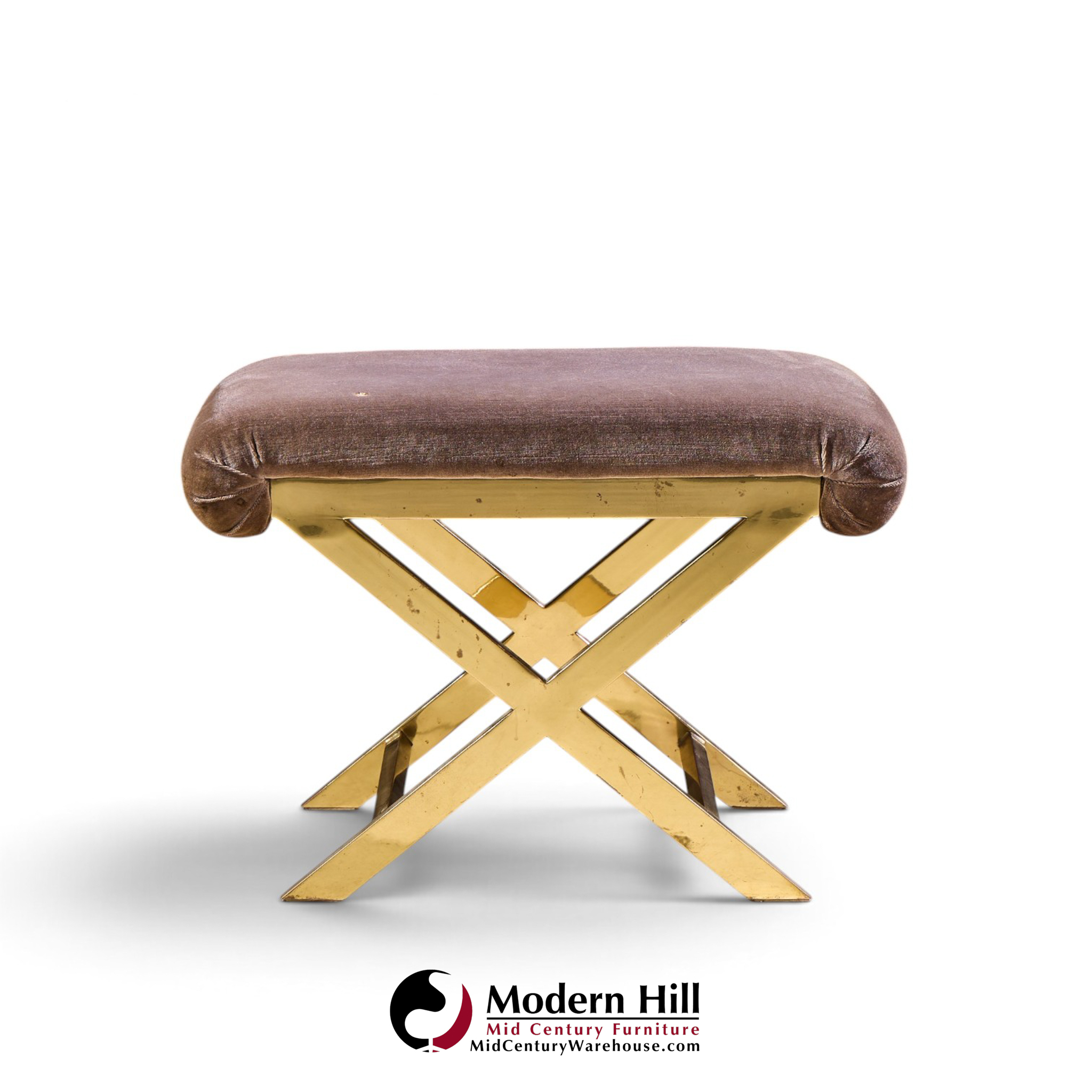 warren lloyd for weiman mid century brass x base stools - pair
