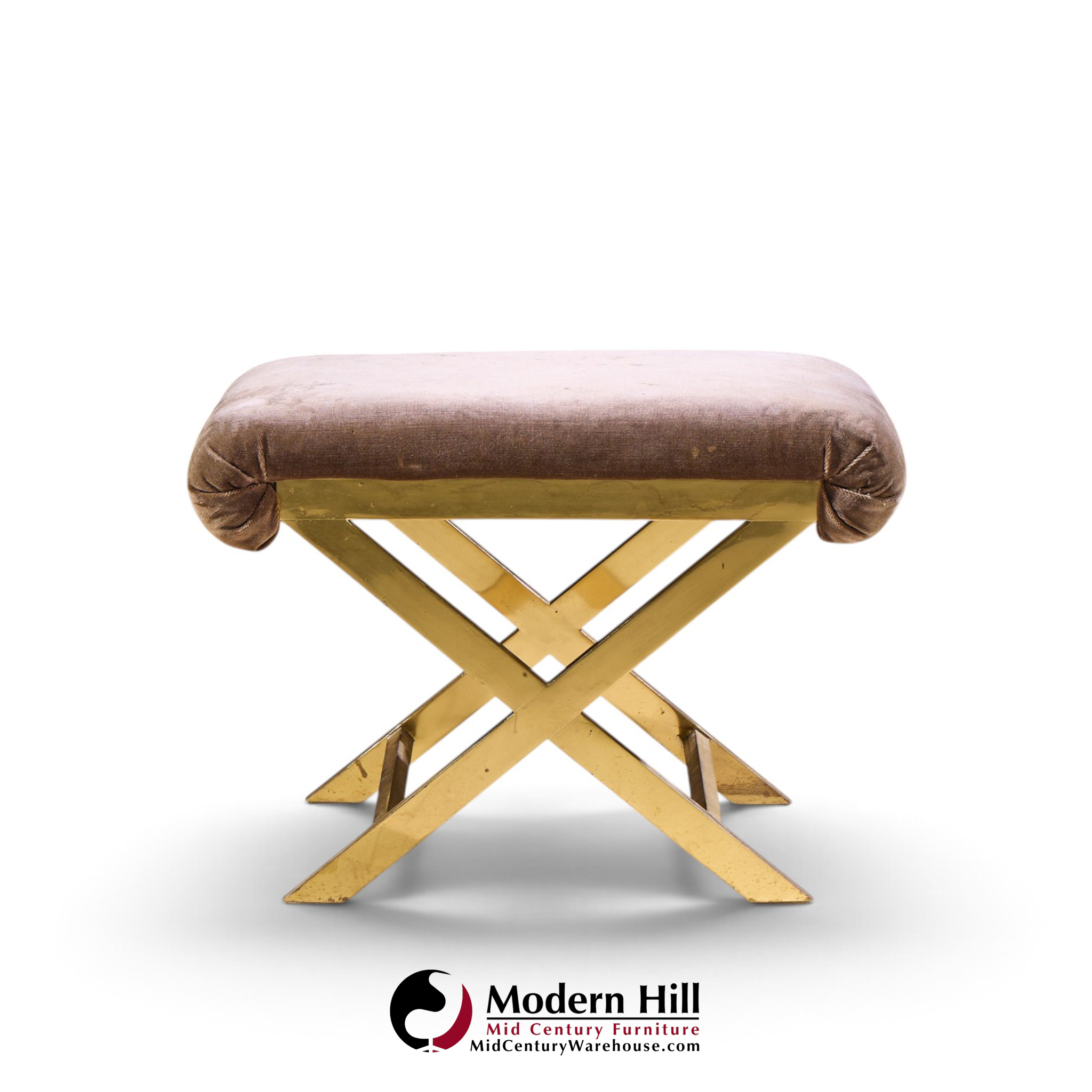 warren lloyd for weiman mid century brass x base stools - pair