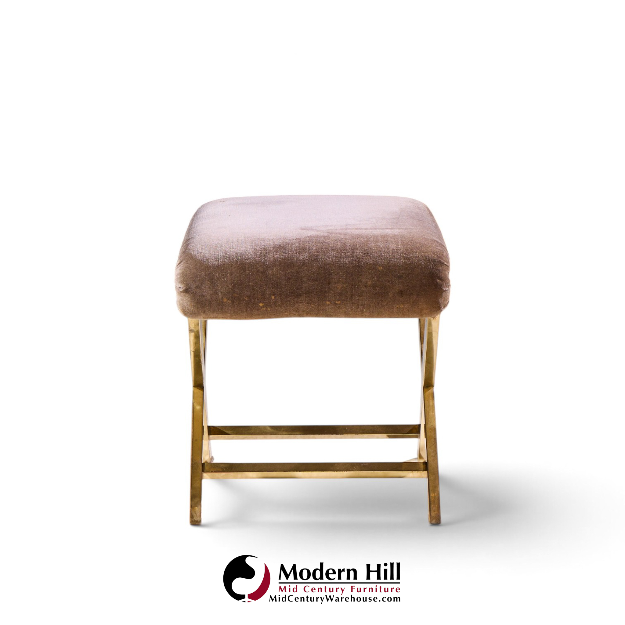 warren lloyd for weiman mid century brass x base stools - pair
