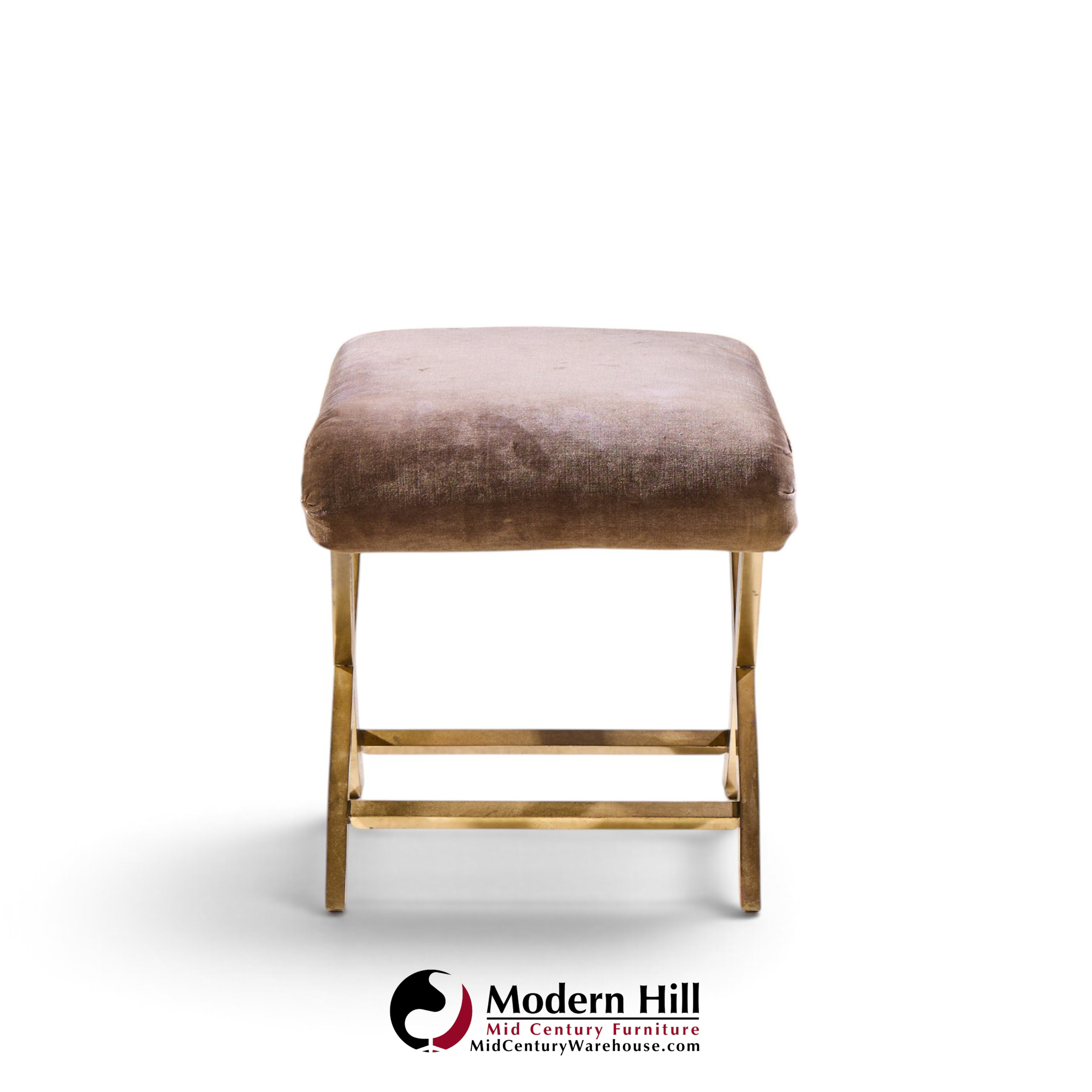 warren lloyd for weiman mid century brass x base stools - pair