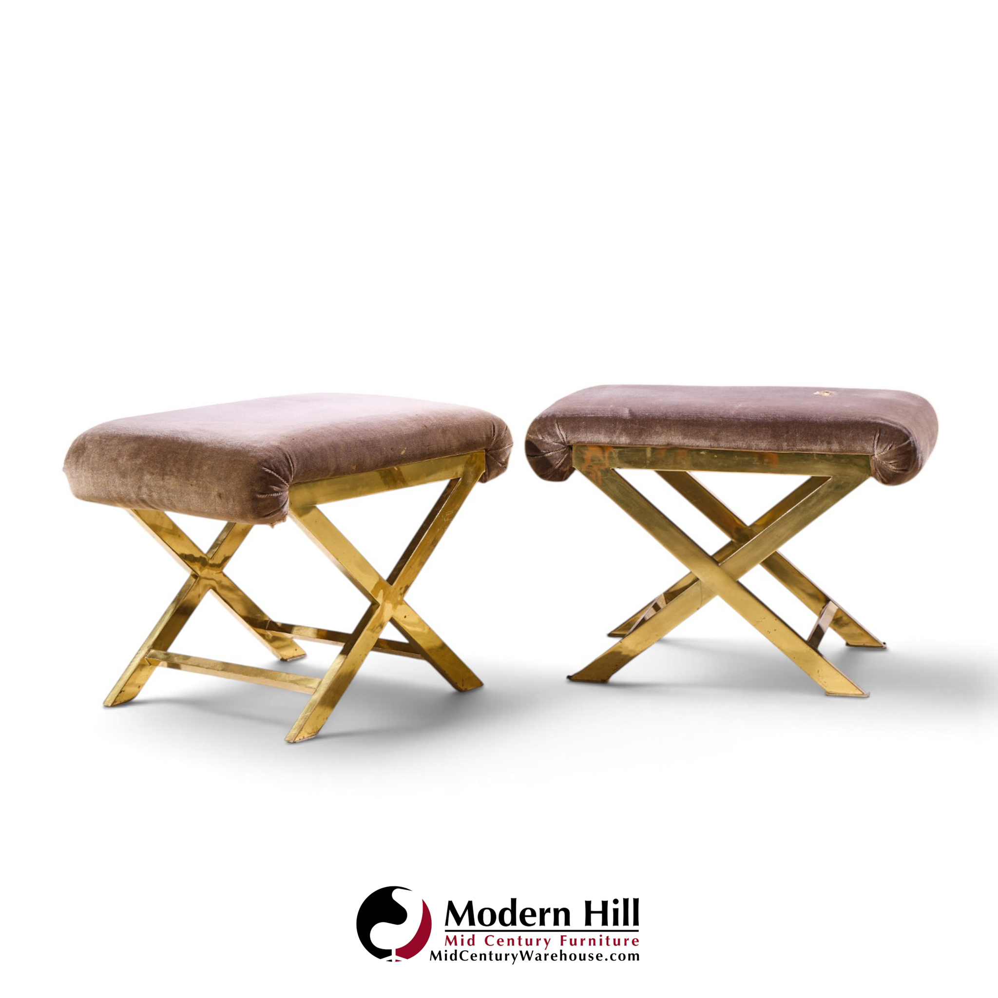 warren lloyd for weiman mid century brass x base stools - pair