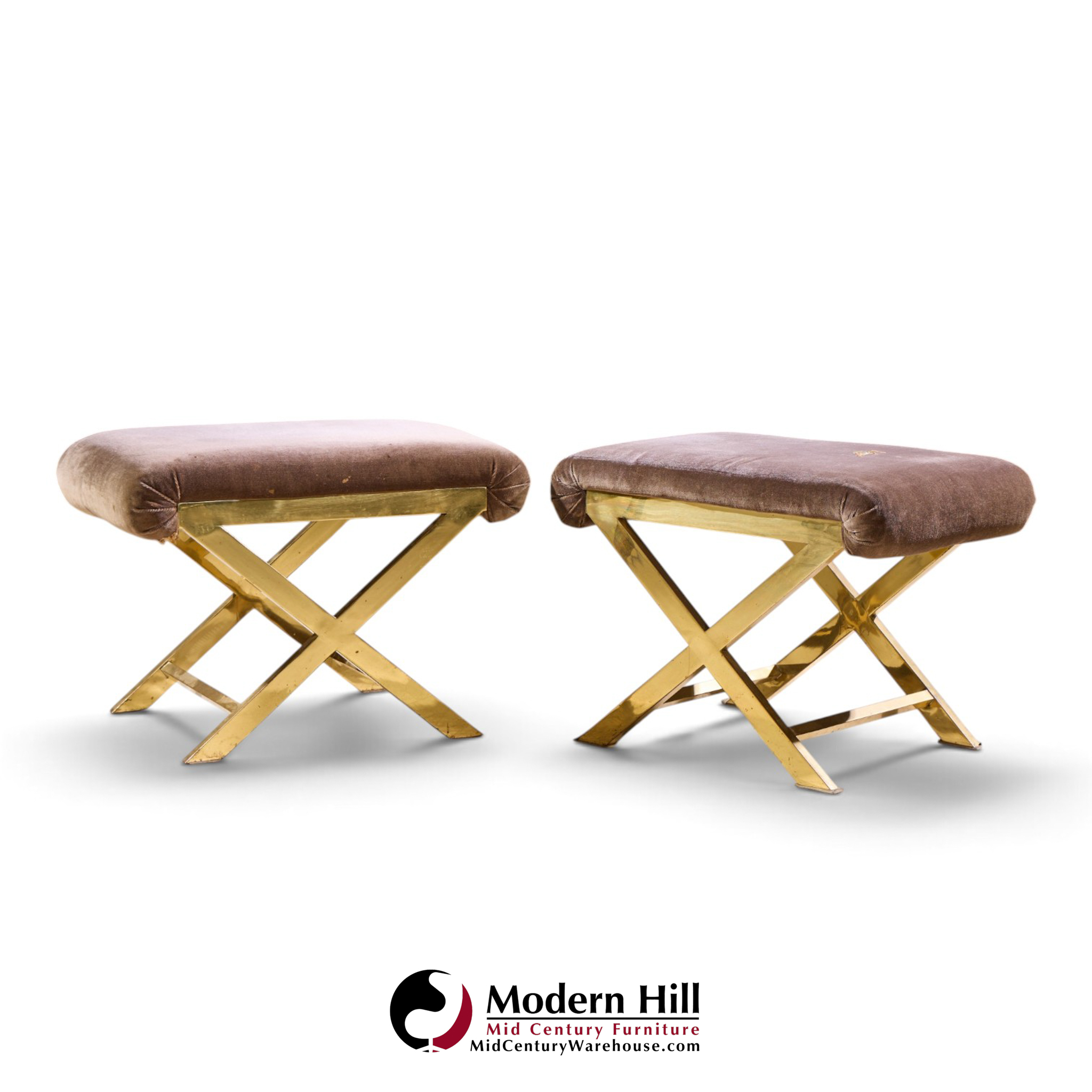 warren lloyd for weiman mid century brass x base stools - pair