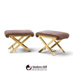 warren lloyd for weiman mid century brass x base stools - pair