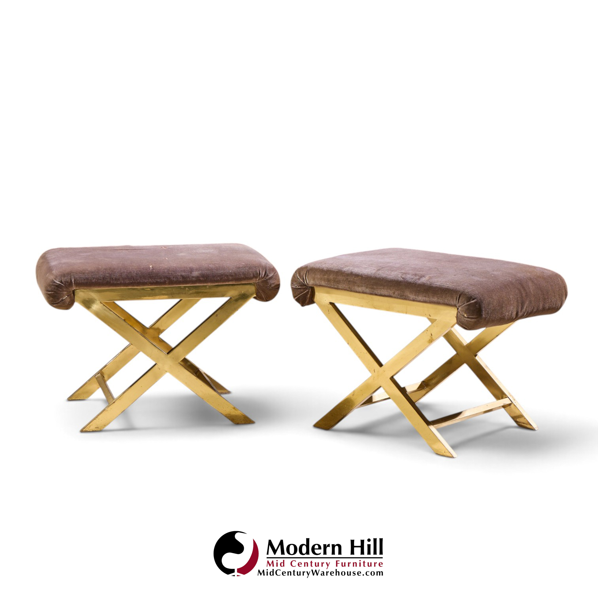 warren lloyd for weiman mid century brass x base stools - pair