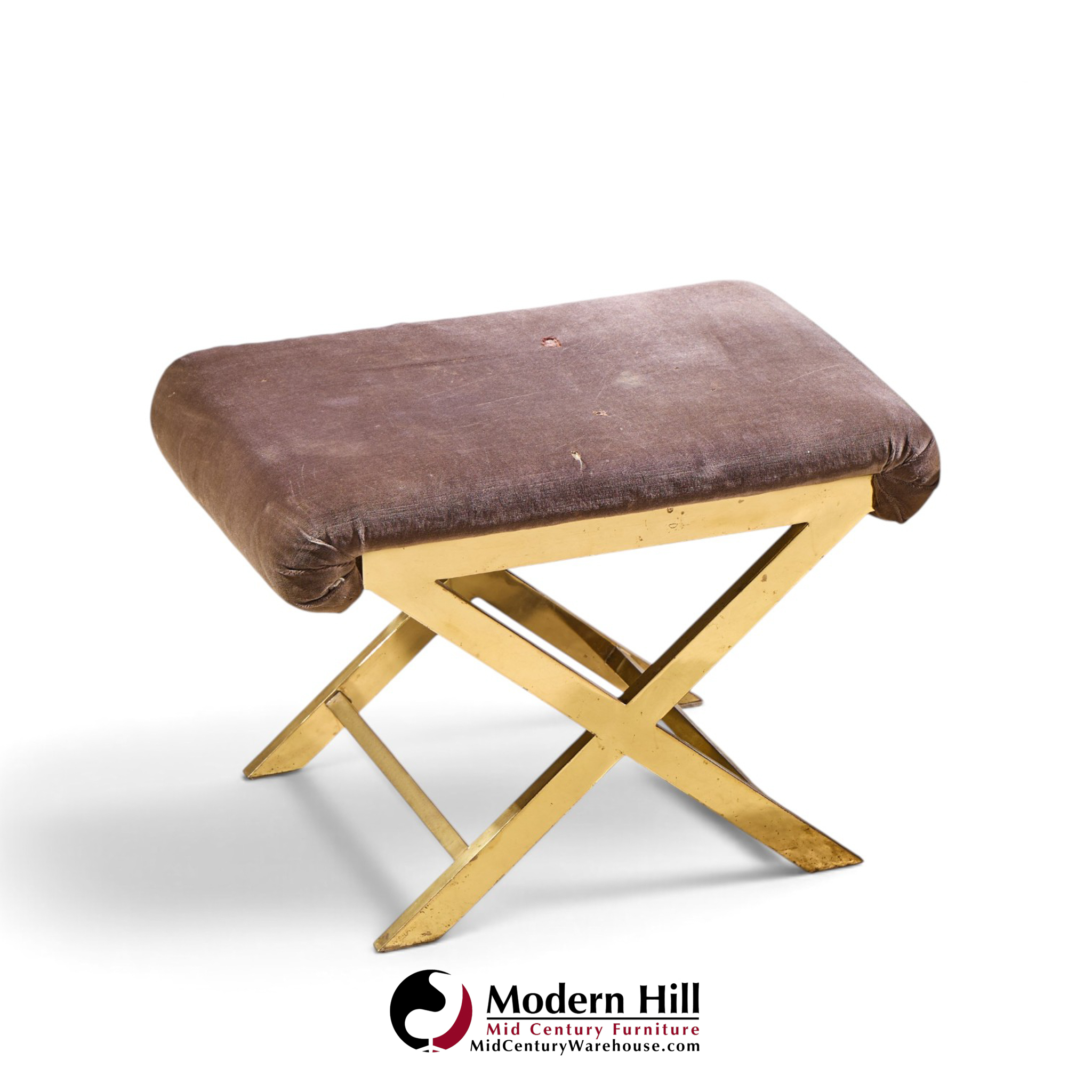 warren lloyd for weiman mid century brass x base stools - pair