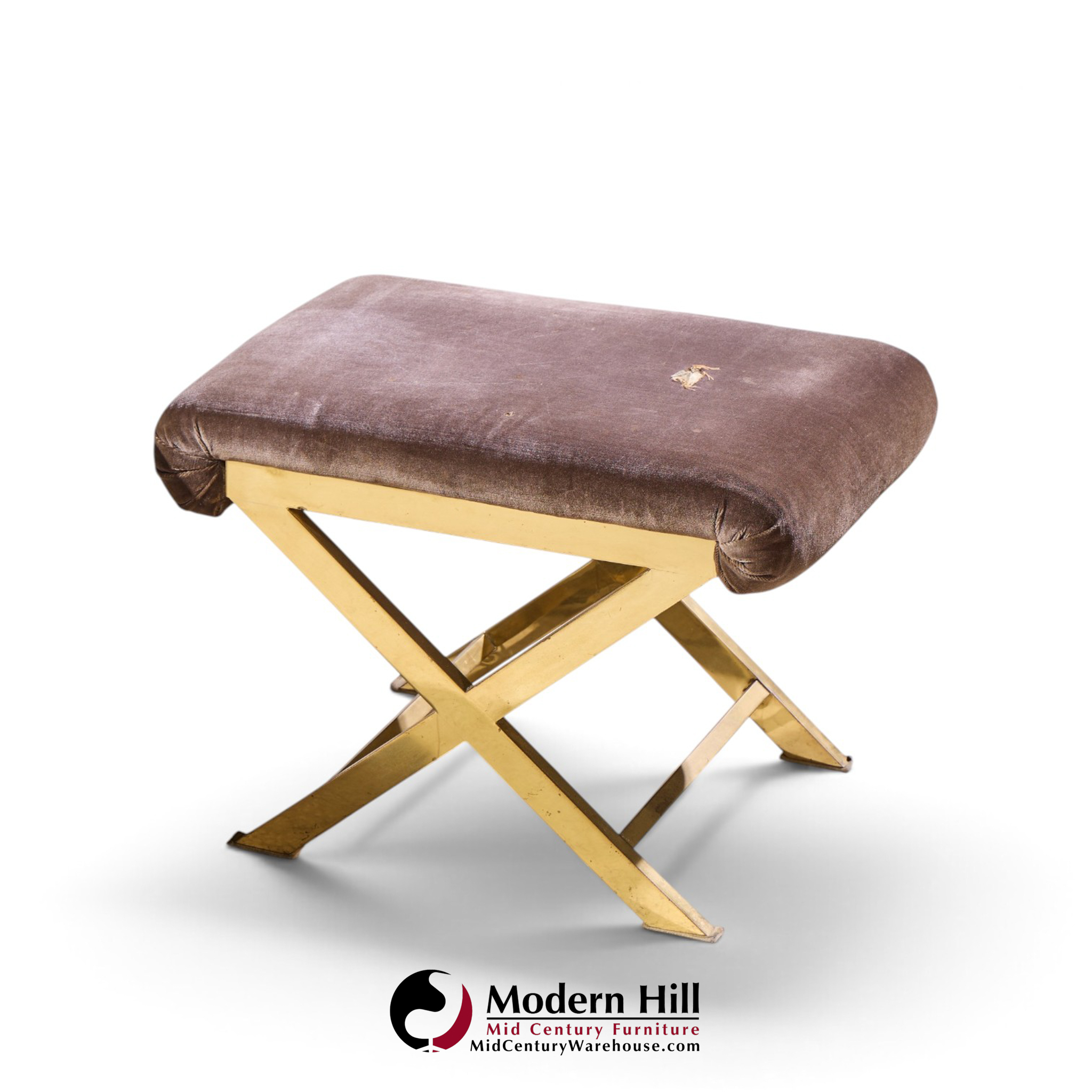warren lloyd for weiman mid century brass x base stools - pair